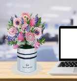 LINPOPUP LIN Pop-Up Blumenstrauß, Handgemachter Blumen aus Papier inkl. Vase u. Unterteller, als Geschenk zum Geburtstag, Muttertag, Jubiläum, Gute Besserung, Danke, Papierblumenstrauß, Ranunkeln, LIN17903, LINPopUp®, N801