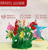 LINPOPUP Pop Up Karte Blumen, Grußkarten Blumen, Klappkarte Geburtstagskarte, Muttertagskarte, Danke, Viel Glück, Gute Besserung, Kolibri, Mediterrane, Blumen, LIN17647, LINPopUp®, N375