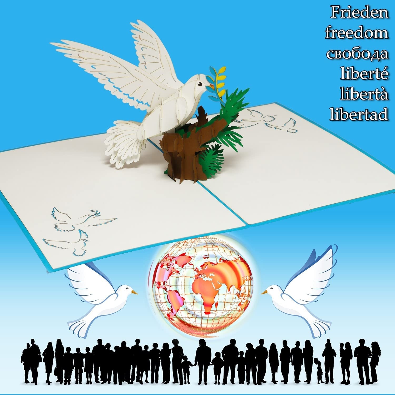 LINPOPUP  LIN17756, Pop Up Karte Friedenstaube, Grußkarten Friedenstaube, Peace Dove, Ukraine Friedenstaube, N141