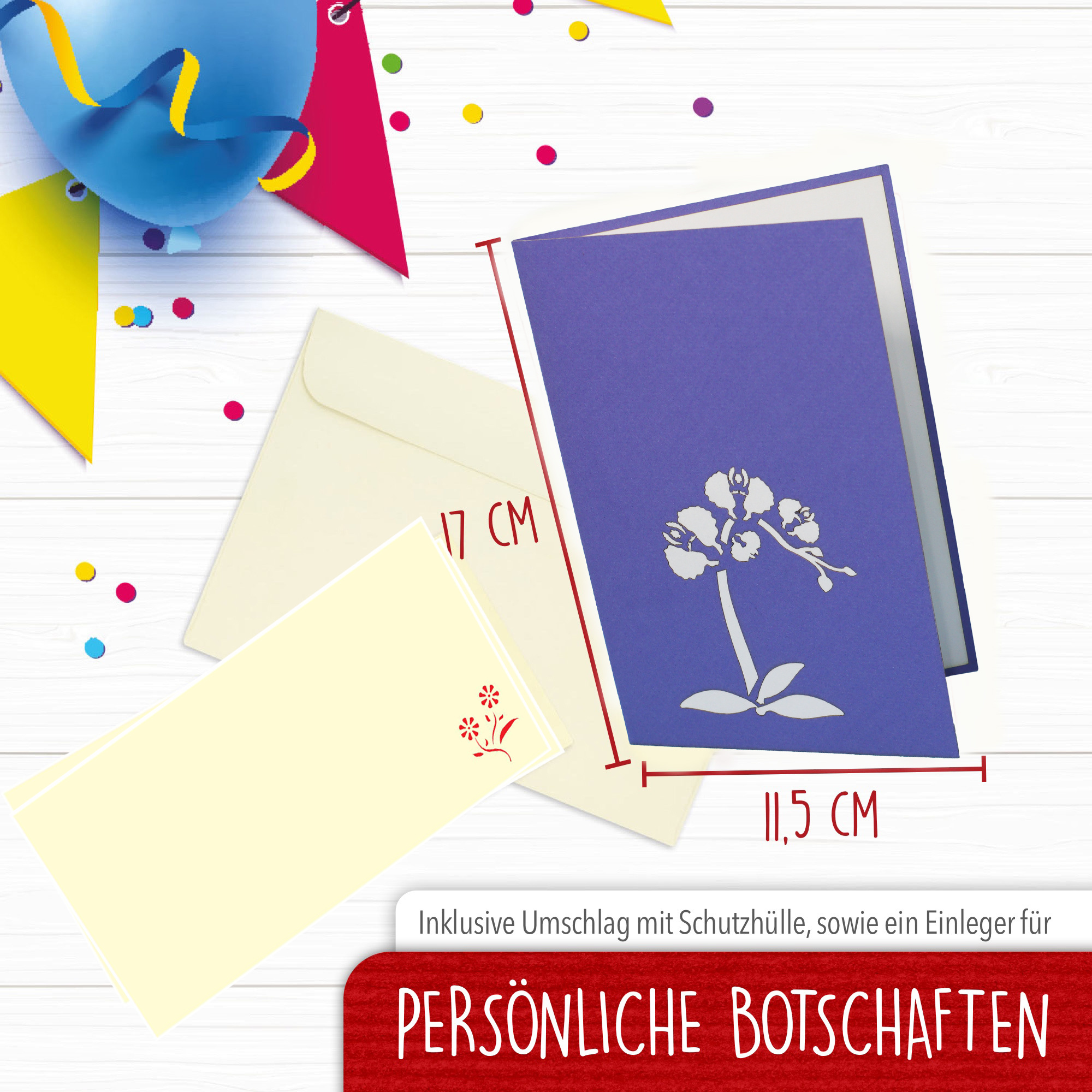 LINPOPUP Pop Up Card Flower, POP UP Card Birthday, 3D Greetingcard Flowers, Card, Foldingcard, Birthdaycard, Good Luck, get well soon, Wellness coupon, violet orchid, LIN 17638, LINPopUp®, N359