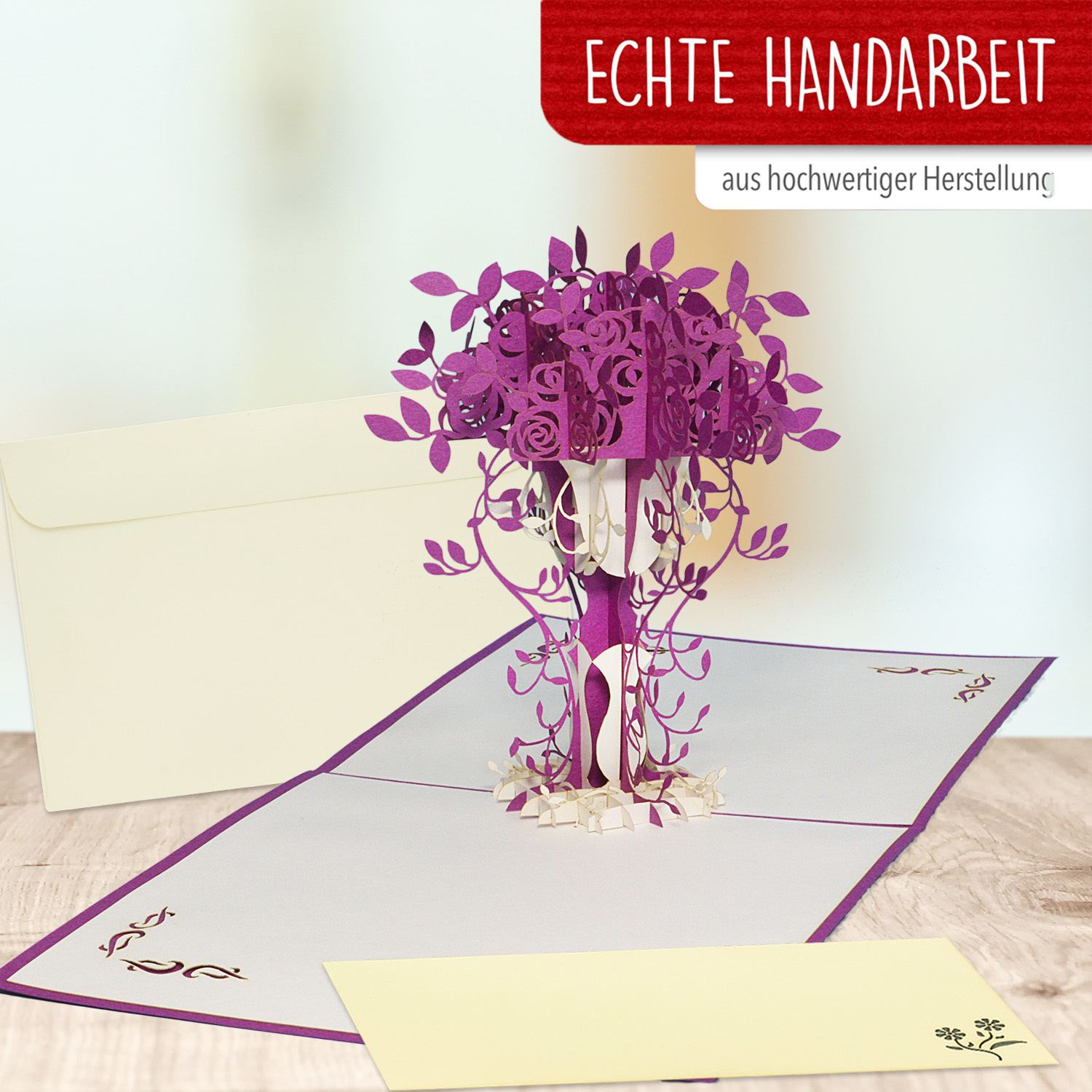 LINPOPUP Pop Up 3D Card, Birthday Card, Greeting Card Mother's Day, Purple Flowers, LINPopUp®, N229