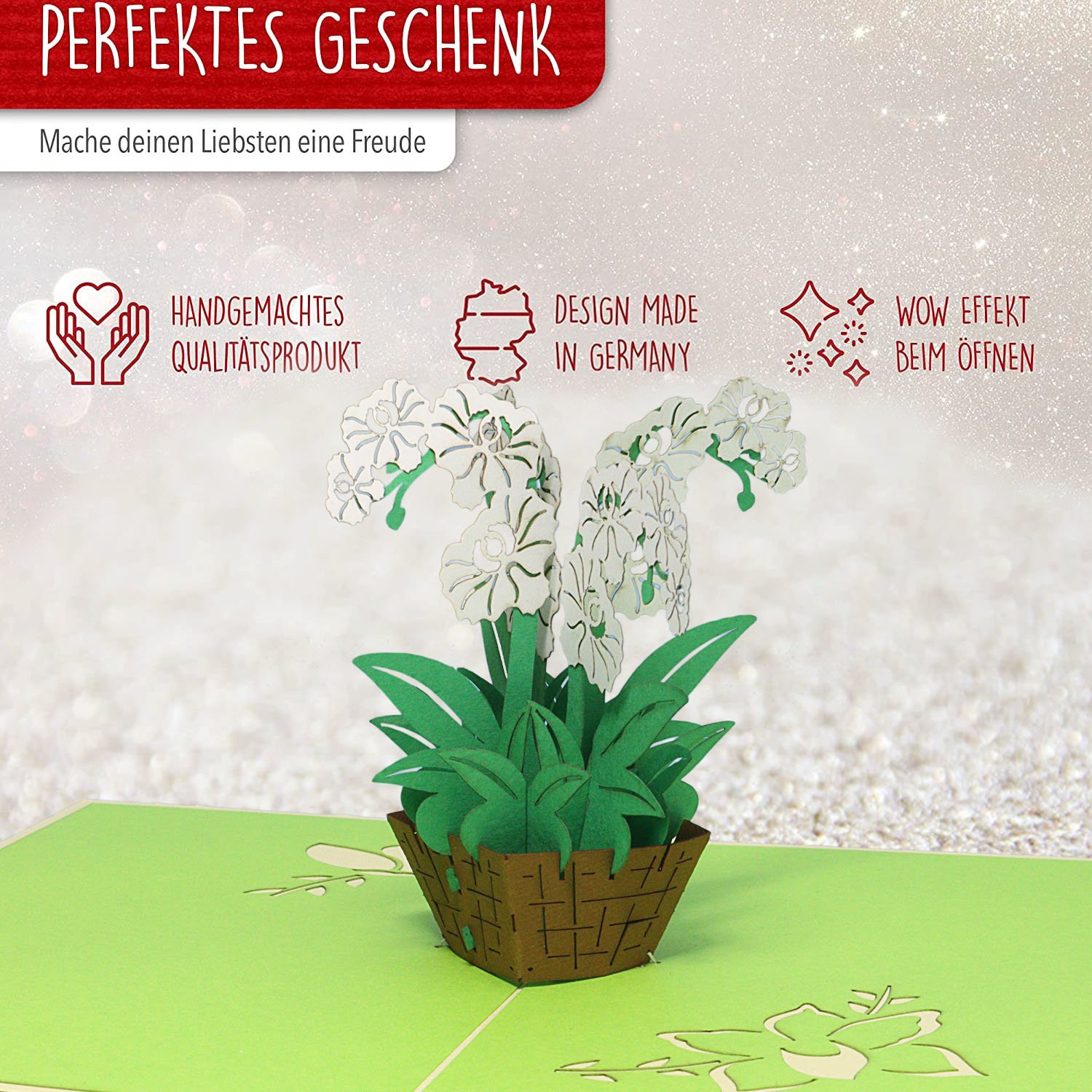 LINPOPUP Pop Up Karte Orchideen, Geburtstag, Blume, Pop Up Geburtstagskarte, 3D Grußkarten Klappkarte, Abschiedskarte, viel Glück Gute Besserung, Orchidee, LIN 17637, LINPopUp®, N361