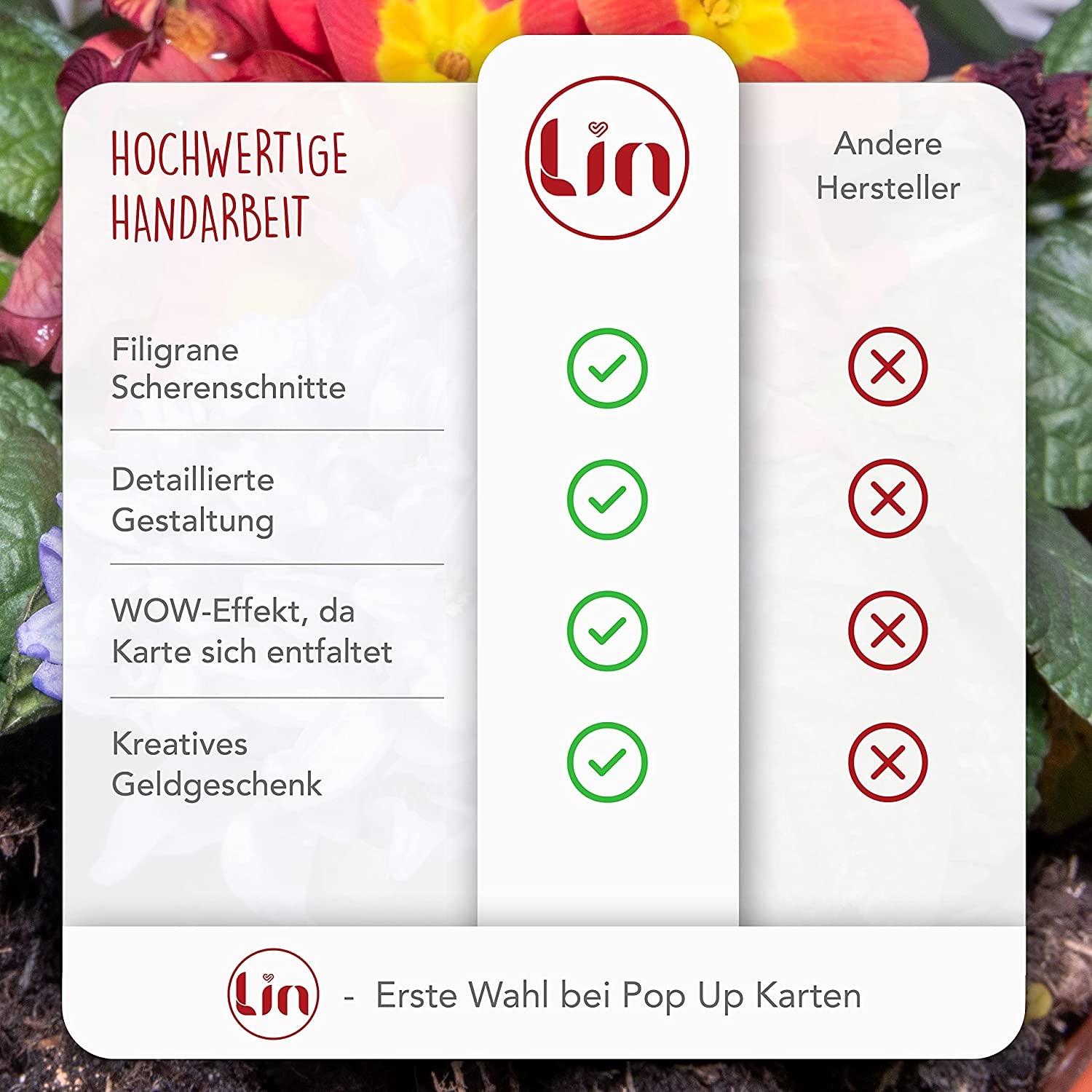 LINPOPUP Pop Up Karte Blumen, Grußkarten, Klappkarte, Muttertagskarte, Gute Besserung, Abschied, Geburtstagskarte, Schmuckkörbchen,  LIN17762, LINPopUp®, N503