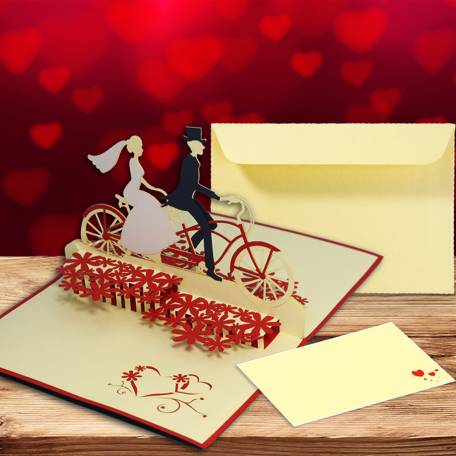 LINPOPUP Pop Up 3D Karte, Hochzeitskarten, Hochzeitseinladung, Brautpaar Fahrrad, LINPopUp®, N88