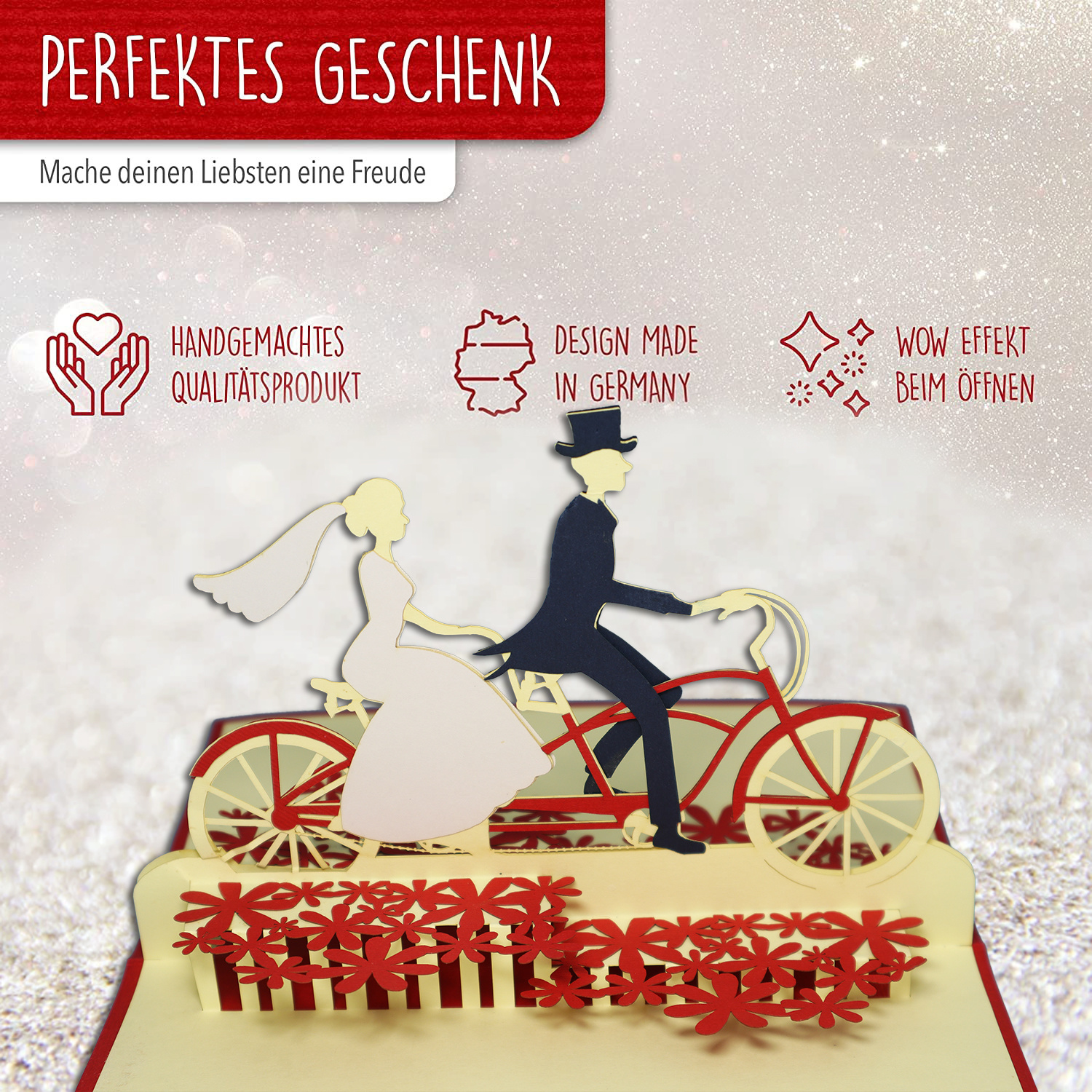 LINPOPUP Pop Up 3D Karte, Hochzeitskarten, Hochzeitseinladung, Brautpaar Fahrrad, LINPopUp®, N88