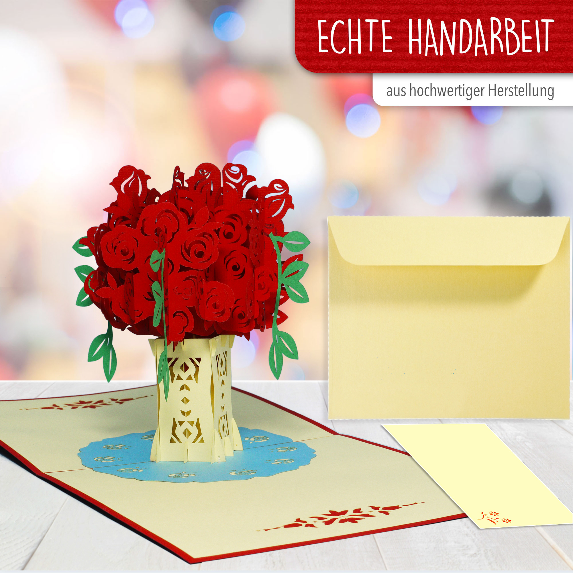 Pop Up 3D Karte, Hochzeitskarte, Glückwunschkarte Muttertag, Rosentopf, N275