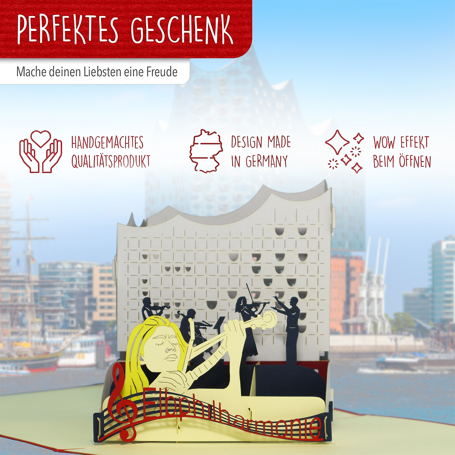 LINPOPUP Pop Up 3D Karte, Glückwunschkarte, Reisegutschein, Elbphilharmonie, LIN17385, LINPopUp®, N258