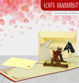 LINPOPUP Pop Up 3D Karte, Hochzeitskarte, Hochzeitseinladung, Brautpaar, Holz sägen, LIN17341, LINPopUp®, N243