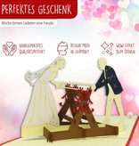 LINPOPUP Pop Up 3D Karte, Hochzeitskarte, Hochzeitseinladung, Brautpaar, Holz sägen, LIN17341, LINPopUp®, N243