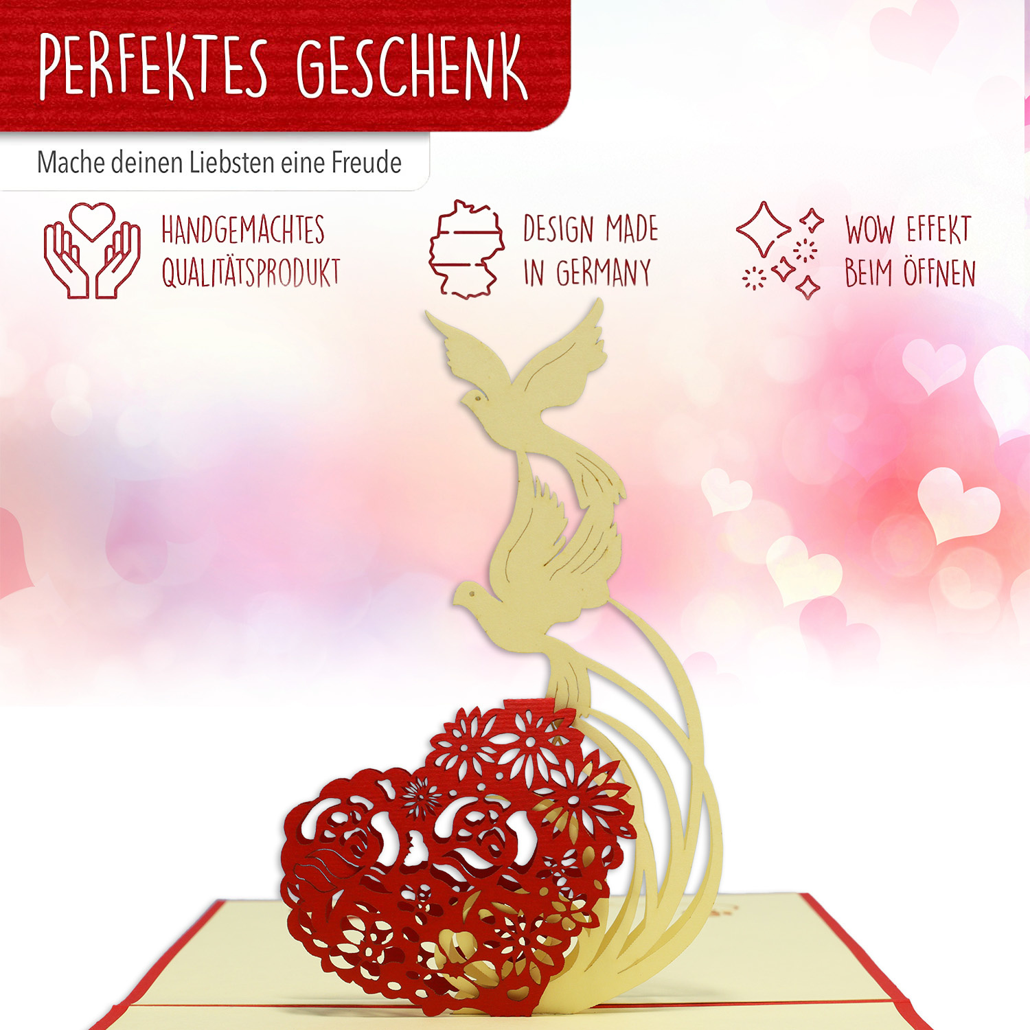 Pop Up 3D Card, Valentine's Day Card, Wedding Invitation, Wedding Card, Lovebirds, LINPopUp®, N77