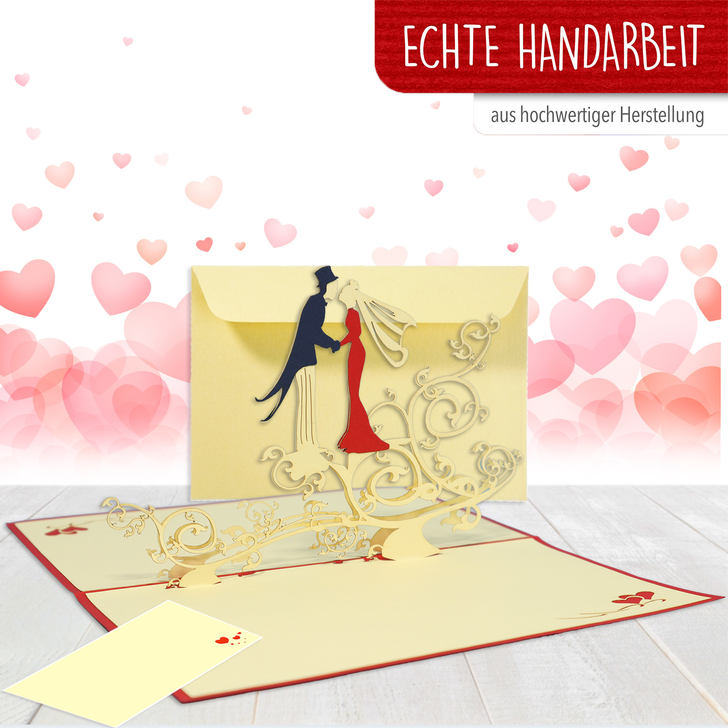 LINPOPUP Pop Up 3D Karte, Hochzeitseinladung, Hochzeitskarte, Blumen Brautpaar, LINPopUp®, N81