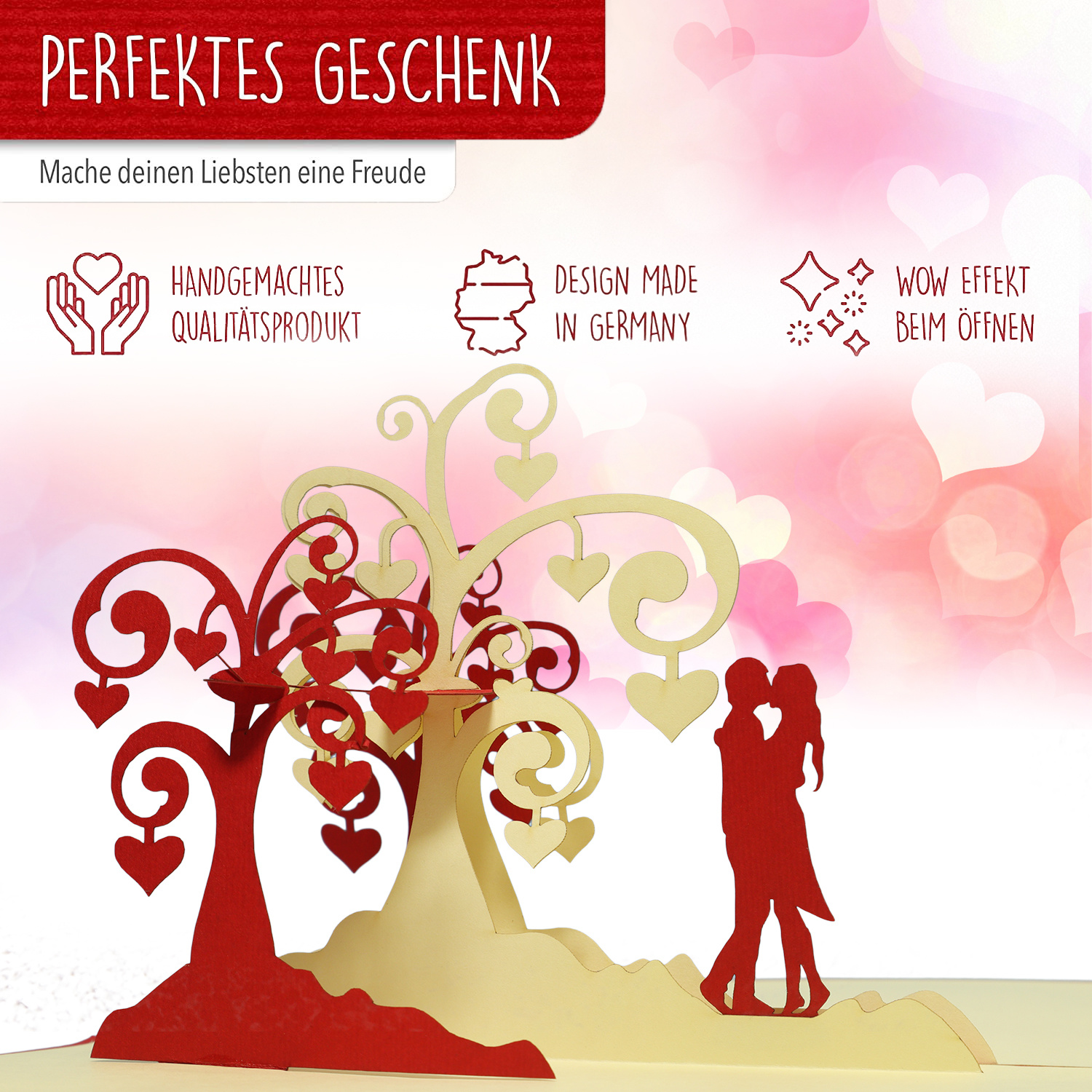 LINPOPUP Pop Up 3D Karte, Valentinskarte, Hochzeitseinladung, Hochzeitskarte, Paar unter Herzbäumen, LINPopUp®, N64