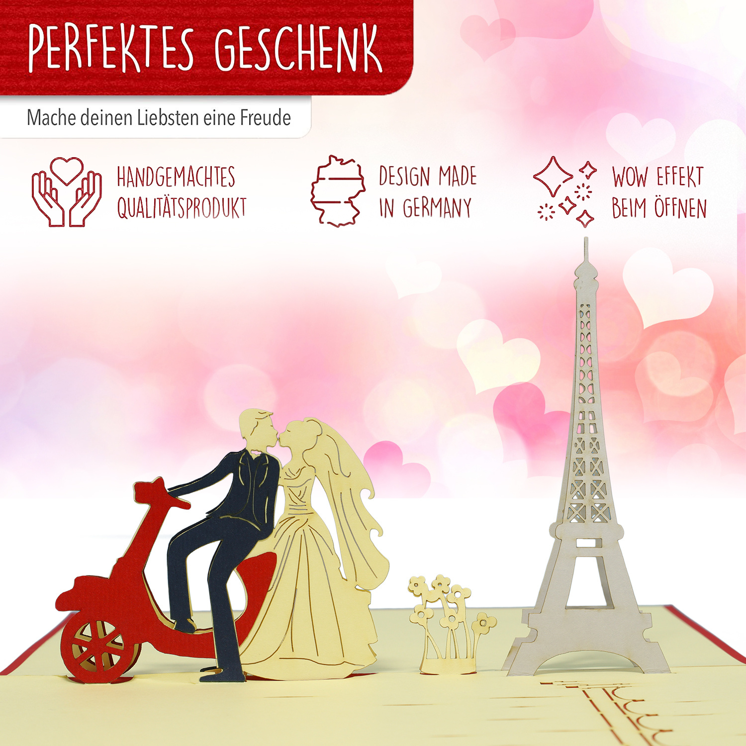 LINPOPUP Pop Up 3D Karte, Hochzeitseinladung, Hochzeitskarte, Brautpaar Paris, LINPopUp®, N80