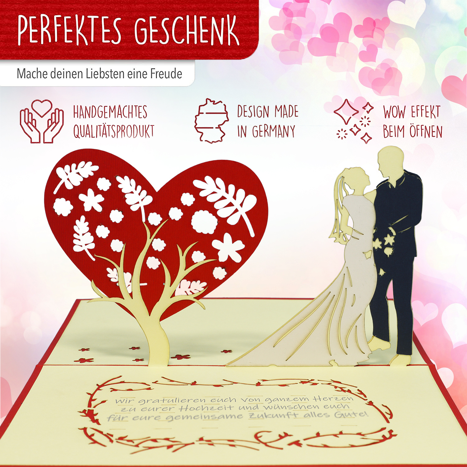 LINPOPUP Pop Up 3D Card, Wedding Card, Wedding Invitation, Bridal Couple Heart Tree, LIN17556, LINPopUp®, N312