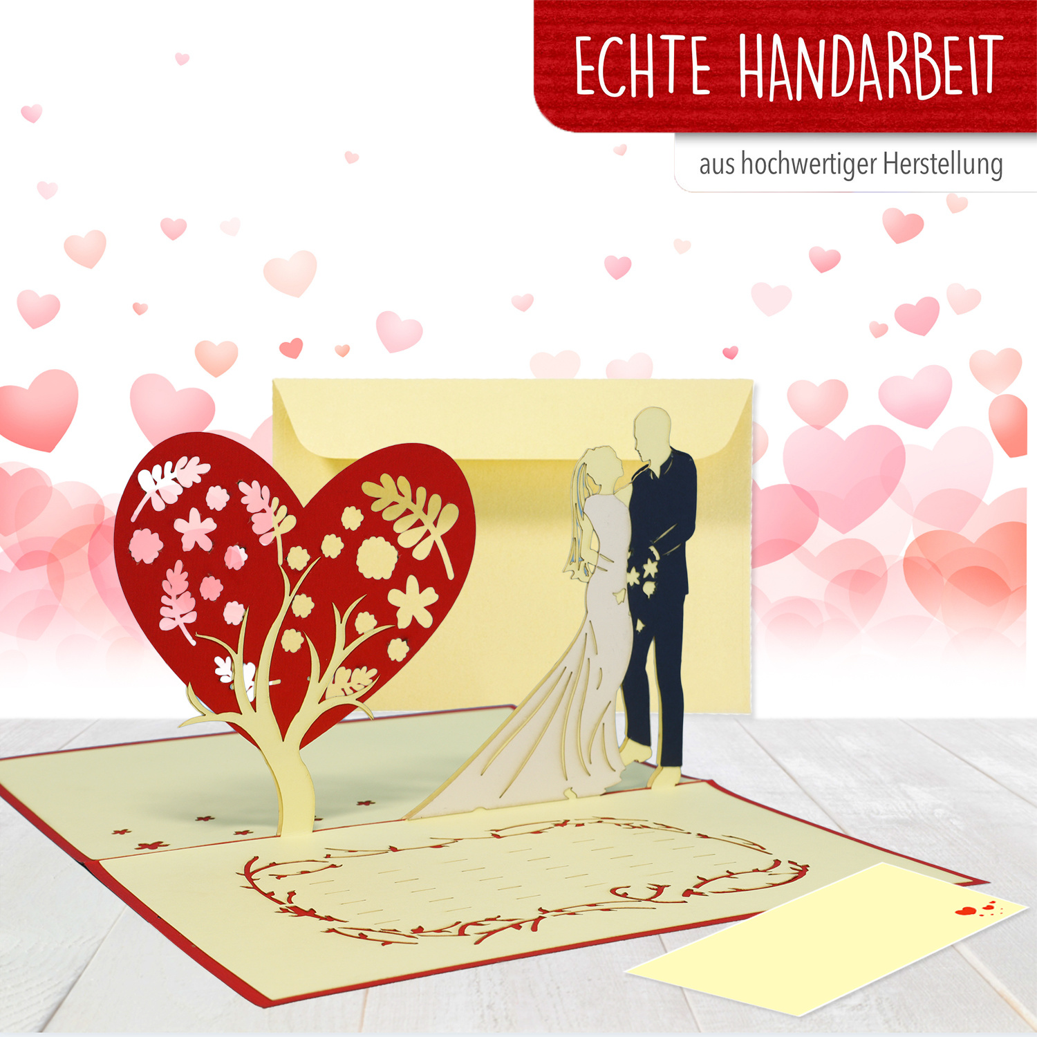 LINPOPUP Pop Up 3D Karte, Hochzeitskarte, Hochzeitseinladung, Brautpaar Herzbaum, LIN17556, LINPopUp®, N312