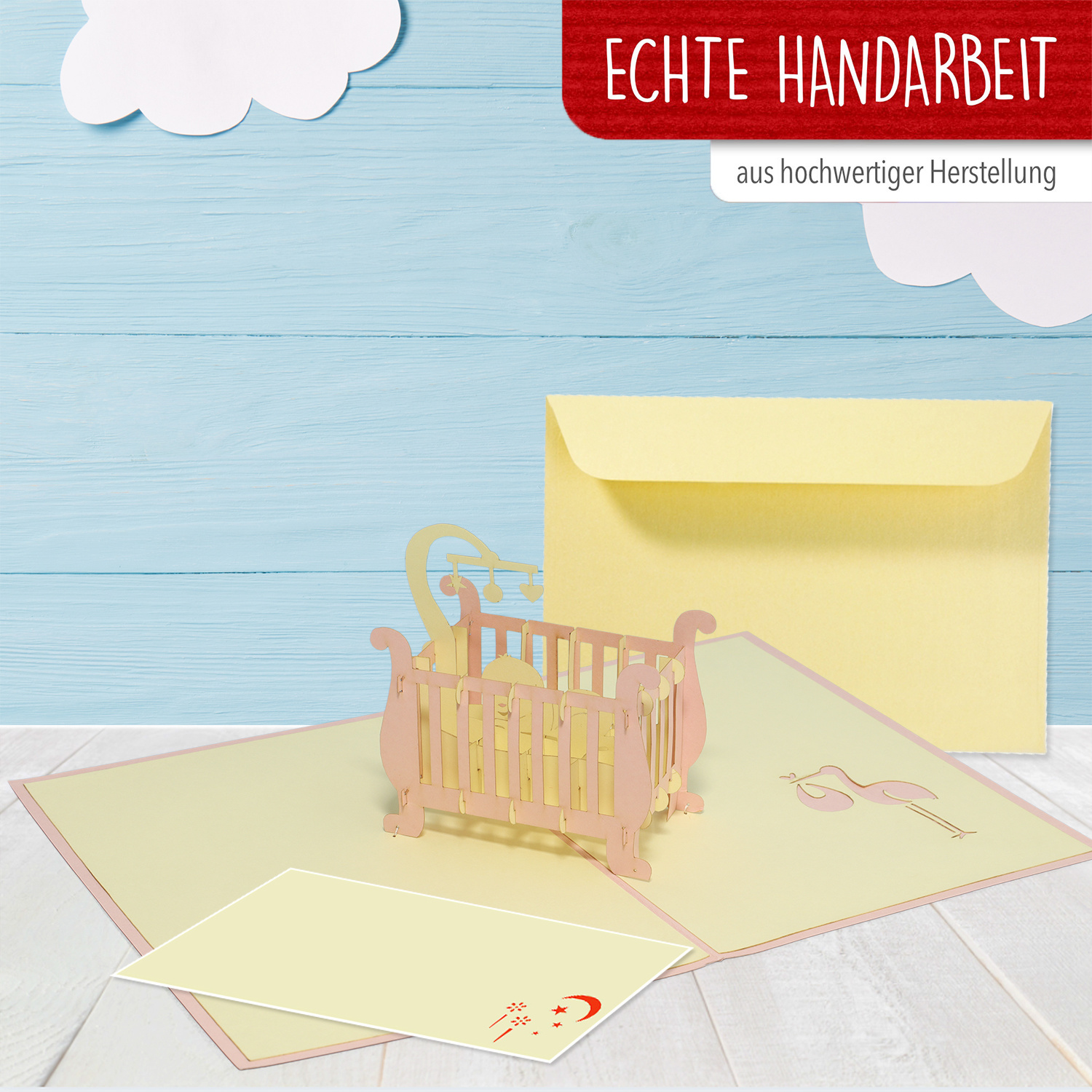 LINPOPUP Pop Up 3D Karte, Geburtskarte, Glückwunsch zur Geburt, Babybett, LINPopUp®, N98