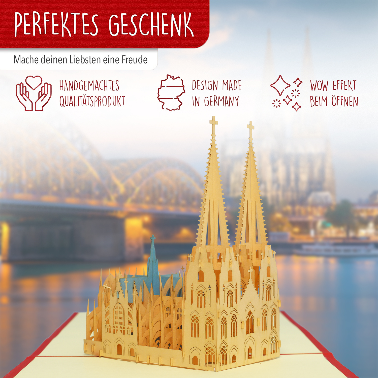 LINPOPUP Pop Up 3D Karte, Glückwunschkarte, Reisegutschein, Kölner Dom, LIN17334, LINPopUp®, N168