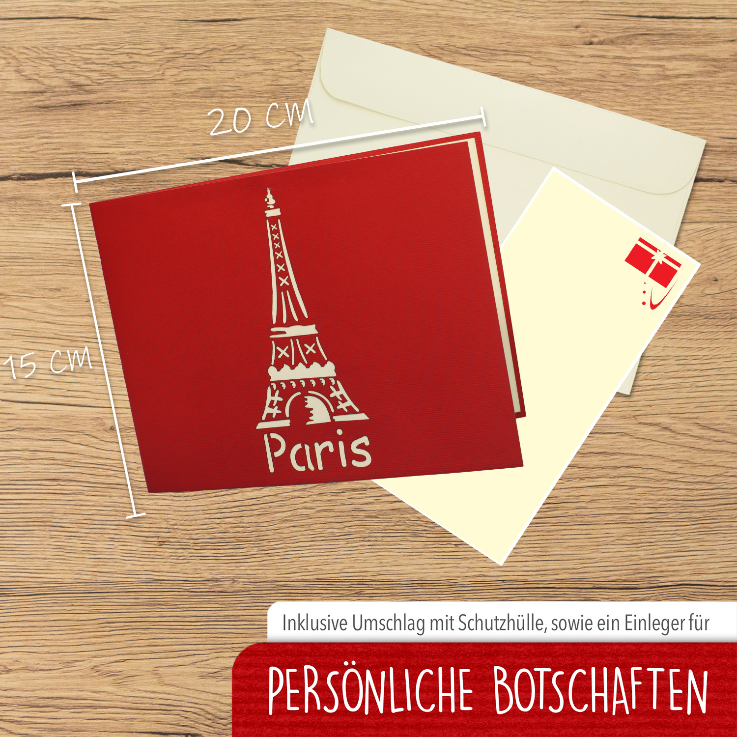 LINPOPUP Pop Up 3D Karte, Glückwunschkarte, Reisegutschein, Eiffelturm, LIN17090, LINPopUp®, N181