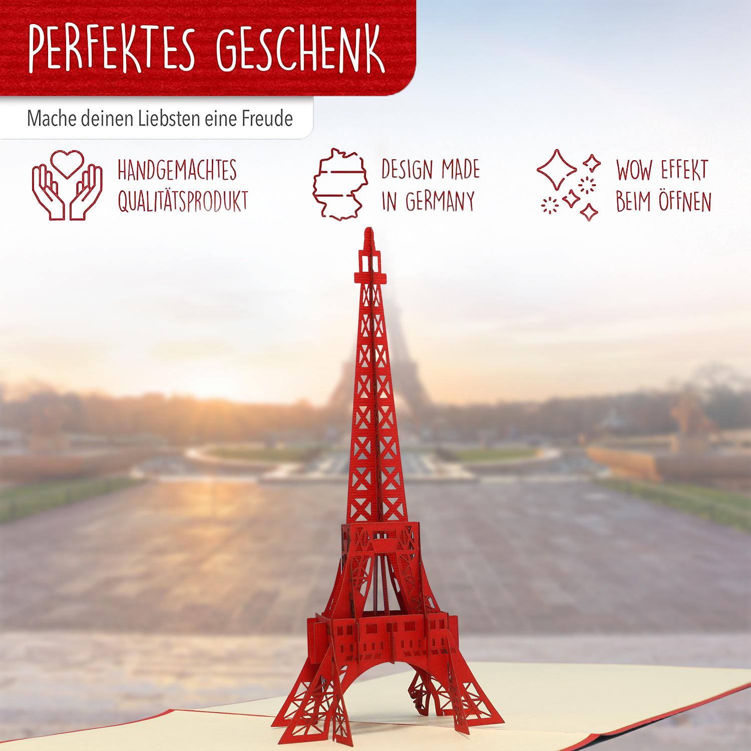 Pop Up 3D Karte, Glückwunschkarte, Reisegutschein, Eiffelturm, N181