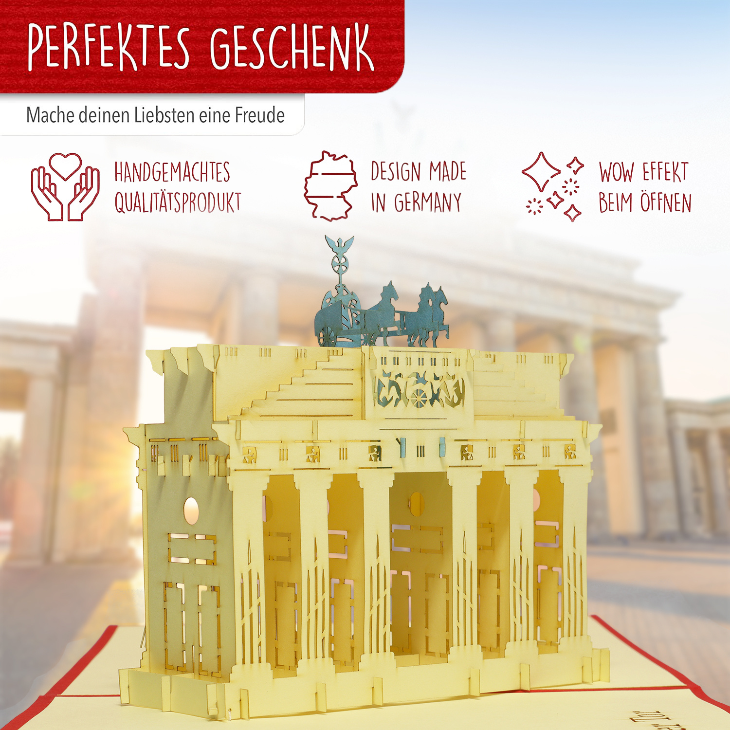 LINPOPUP Pop Up 3D Karte, Glückwunschkarte, Reisegutschein, Brandenburger Tor Berlin, LINPopUp®, N172