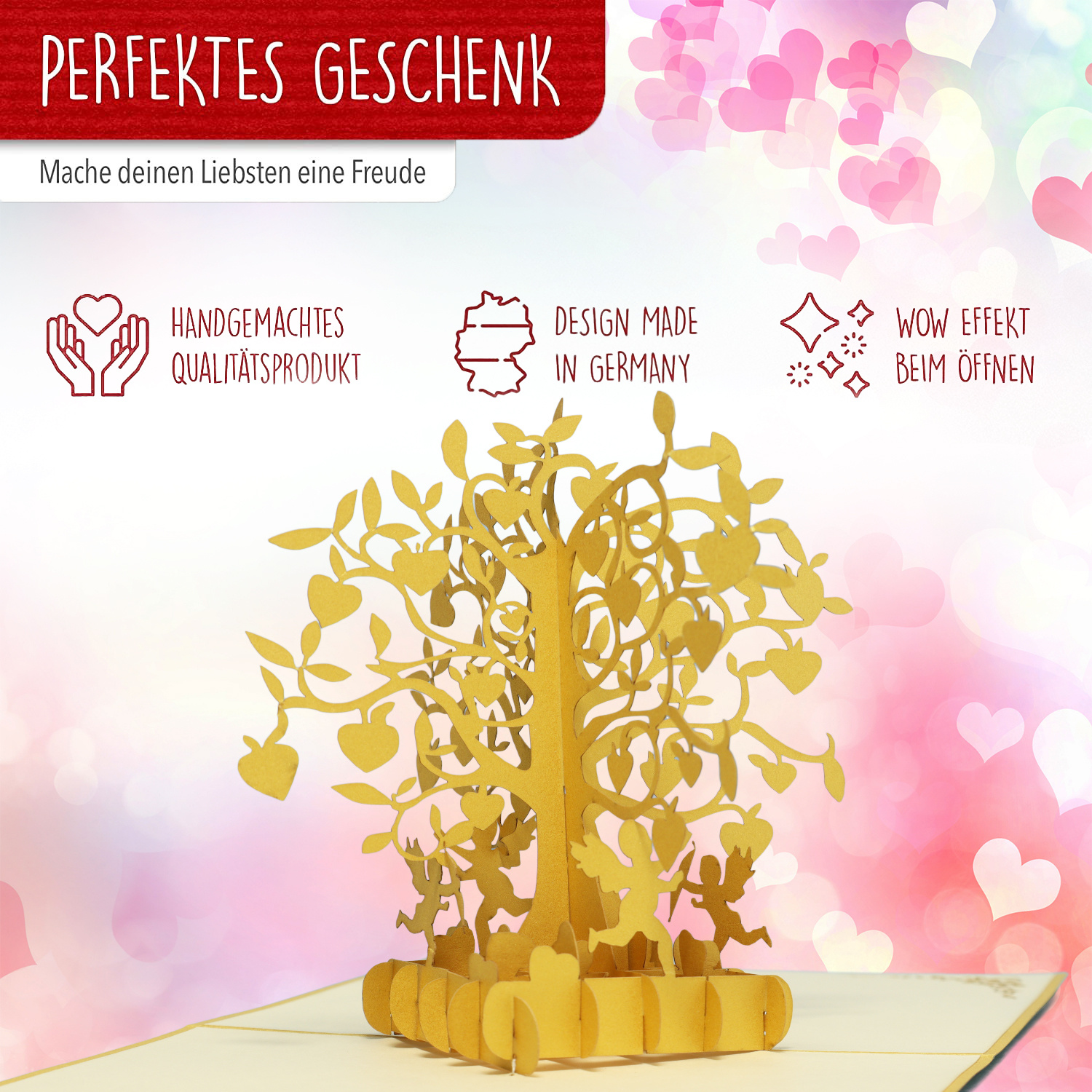 LINPOPUP Pop Up 3D Karte, Hochzeitseinladung, Hochzeitskarte Goldhochzeit, Baum, LINPopUp®, N85