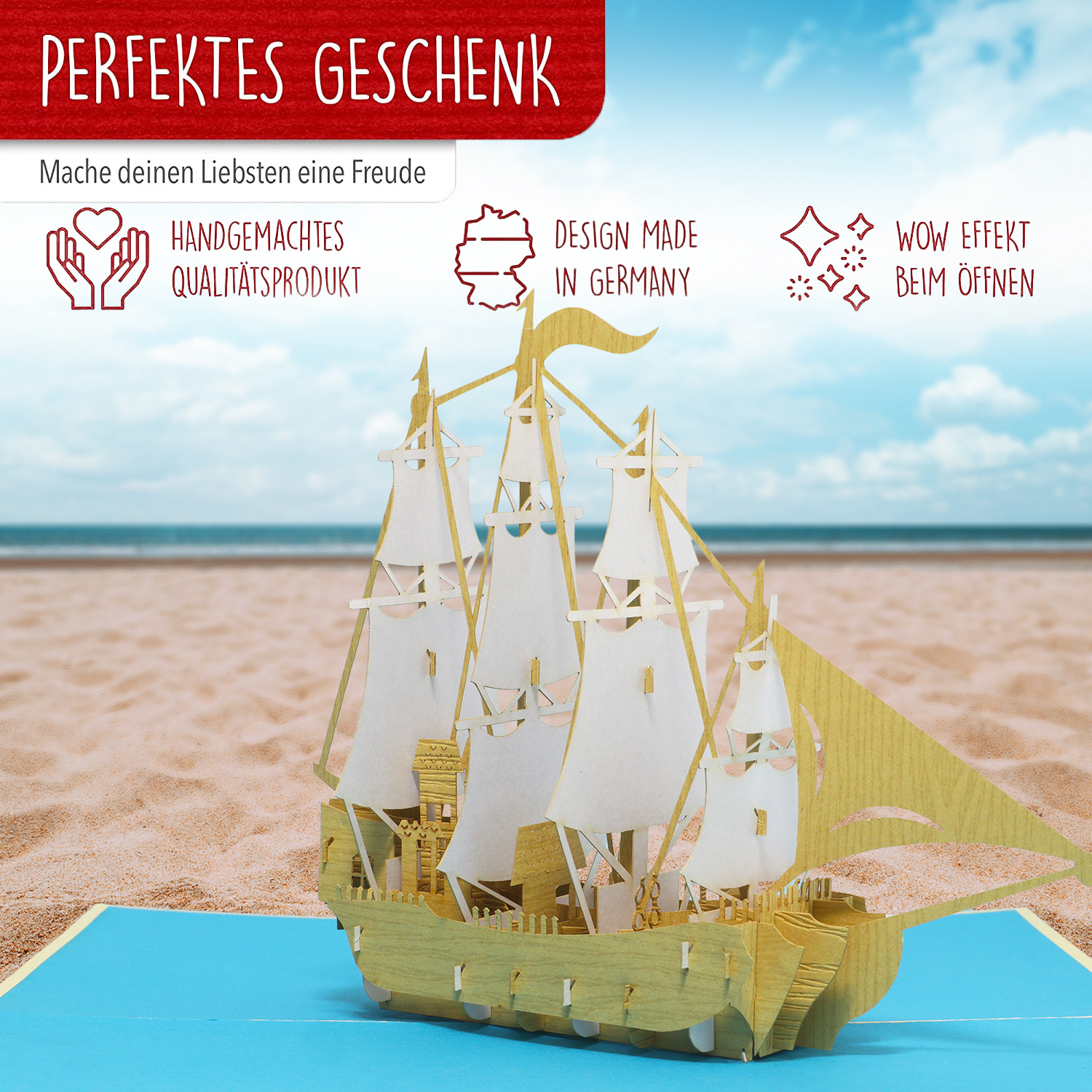 LINPOPUP Pop Up 3D Karte, Geburtstagskarte, Glückwunsch karte, Gutschein, Segelschiff, LINPopUp®, N116