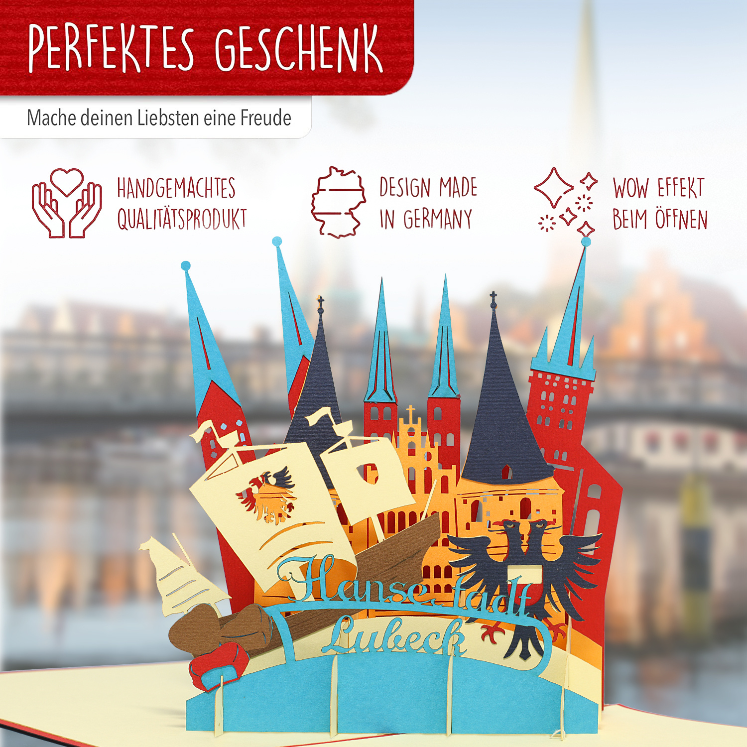 LINPOPUP Pop Up 3D Karte, Glückwunschkarte, Reisegutschein, Stadt Lübeck, LINPopUp®, N219