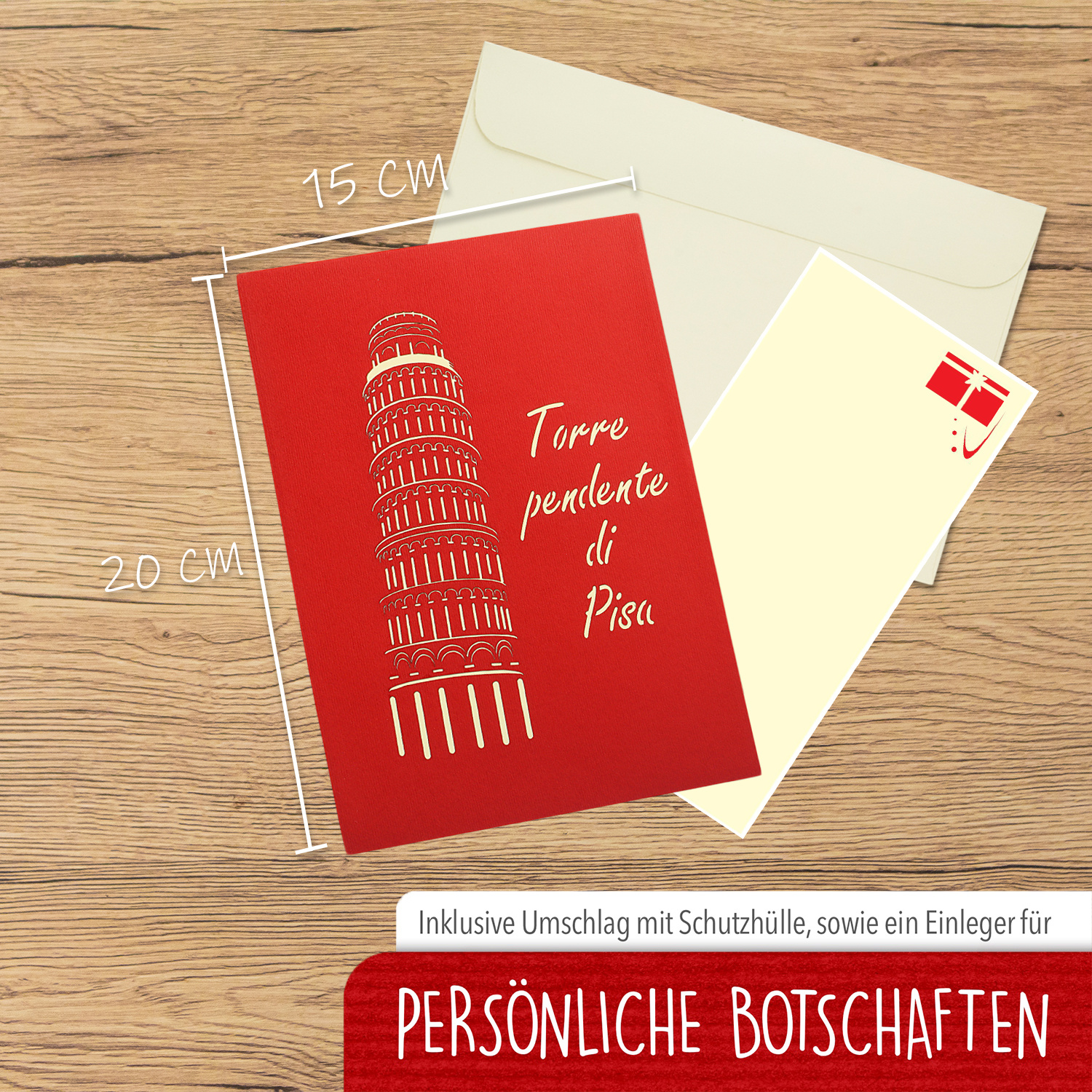 LINPOPUP Pop Up 3D Card, Greeting Card, Travel Voucher, Slate Tower of Pisa, LINPopUp®, N201