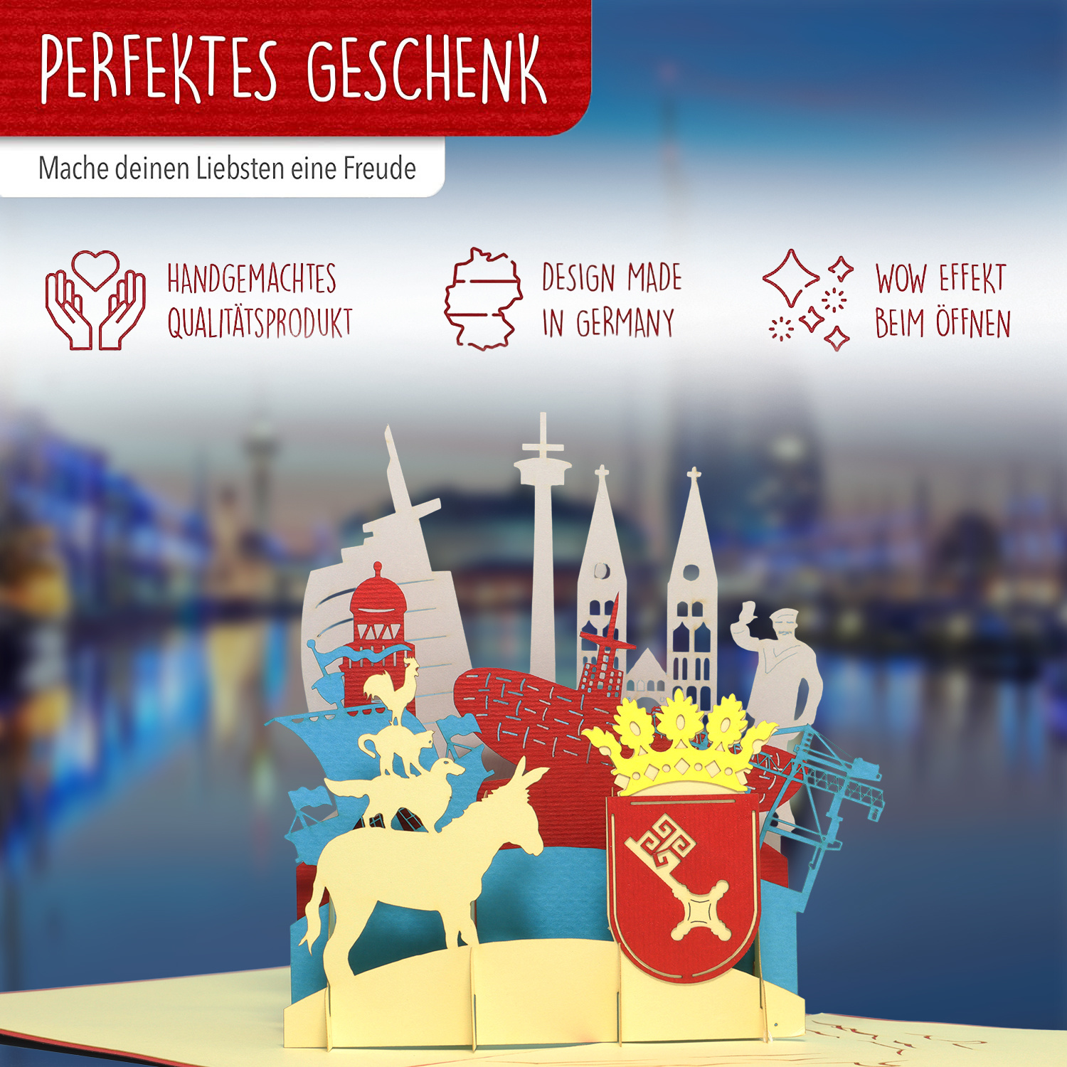 Pop Up 3D Card, Greeting Card, Travel Voucher, Bremen, LINPopUp®, N222