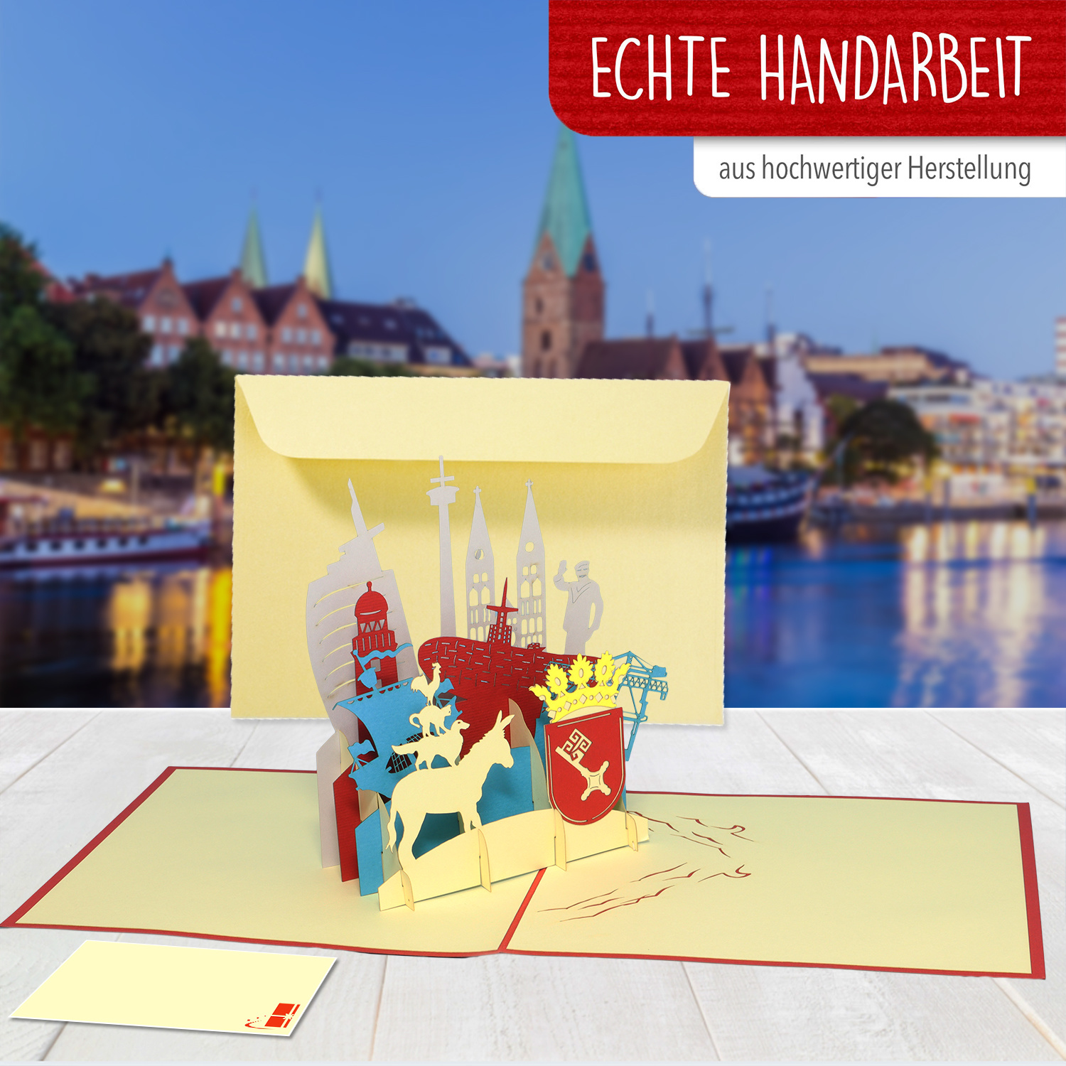 Pop Up 3D Karte, Glückwunschkarte, Reisegutschein, Bremen, LINPopUp®, N222