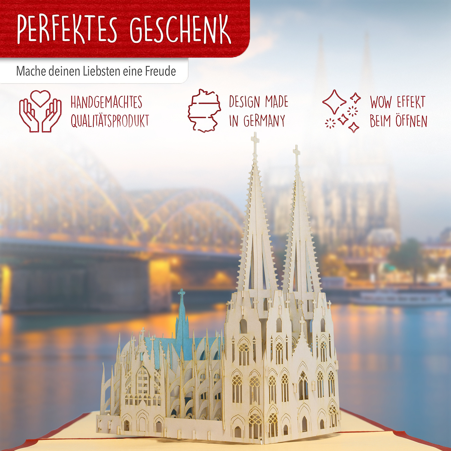 LINPOPUP Pop Up 3D Karte, Glückwunschkarte, Reisegutschein, Kölner Dom, LIN17333, LINPopUp®, N169