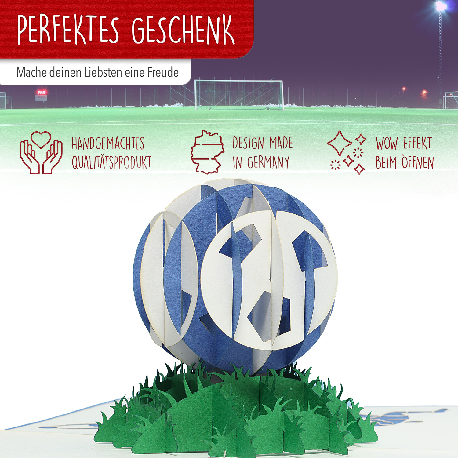 Pop Up Karte Fußball - Blau Weiß, 3D Fußball Grußkarten, Schalke, Hamburg, Fußball Karte Schalke, N306