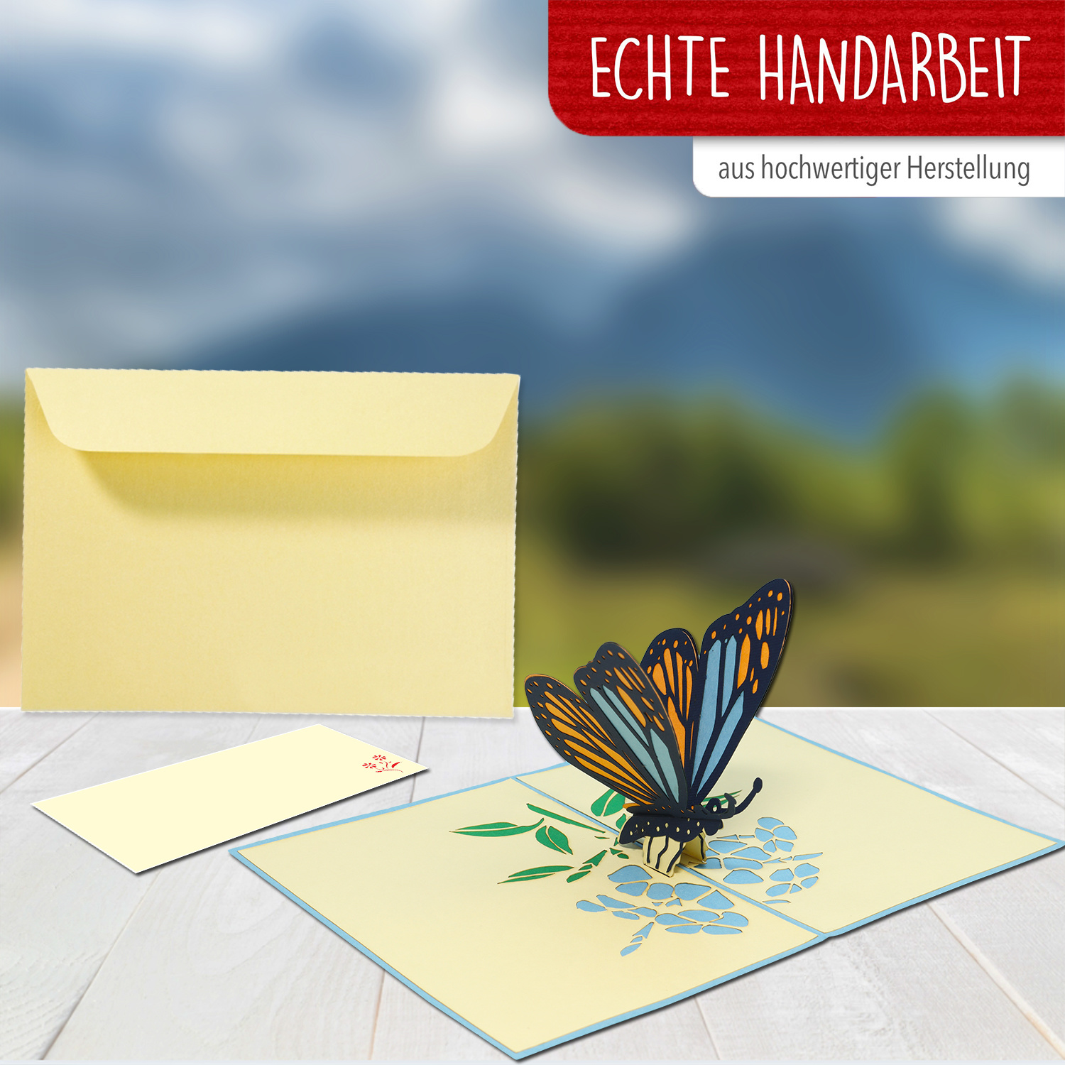 LINPOPUP Pop Up Karte Schmetterling, Geburtstag, Pop Up Geburtstagskarte, 3D Karten Natur, Geburtstagskarten, Muttertagskarten, Grußkarte Schmetterling, Blau, LIN 17656, LINPopUp®, N382