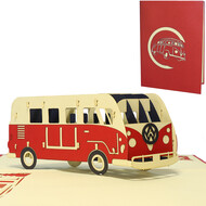 LINPOPUP Pop Up Card, 3D Card, Bus, Bulli, red, N334