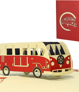 LINPOPUP Pop Up Card, 3D Card, Bus, Bulli, red, N334