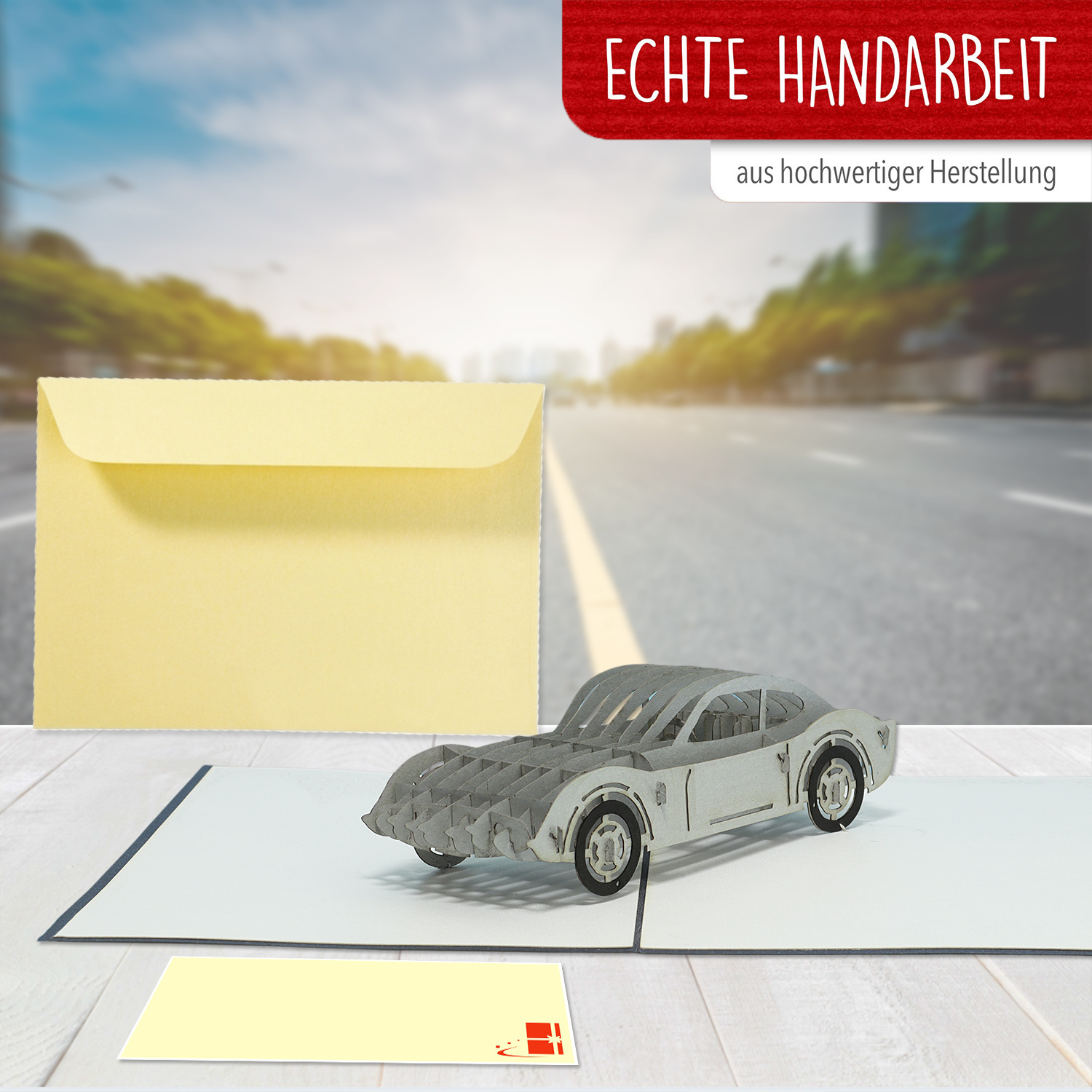 LINPOPUP Pop Up Card Car, Car Birthday, 3D Pop Up Card Car, Greeting Card, Driving Licence, Voucher Car (Silver), LIN17771, LINPopUp®, N397