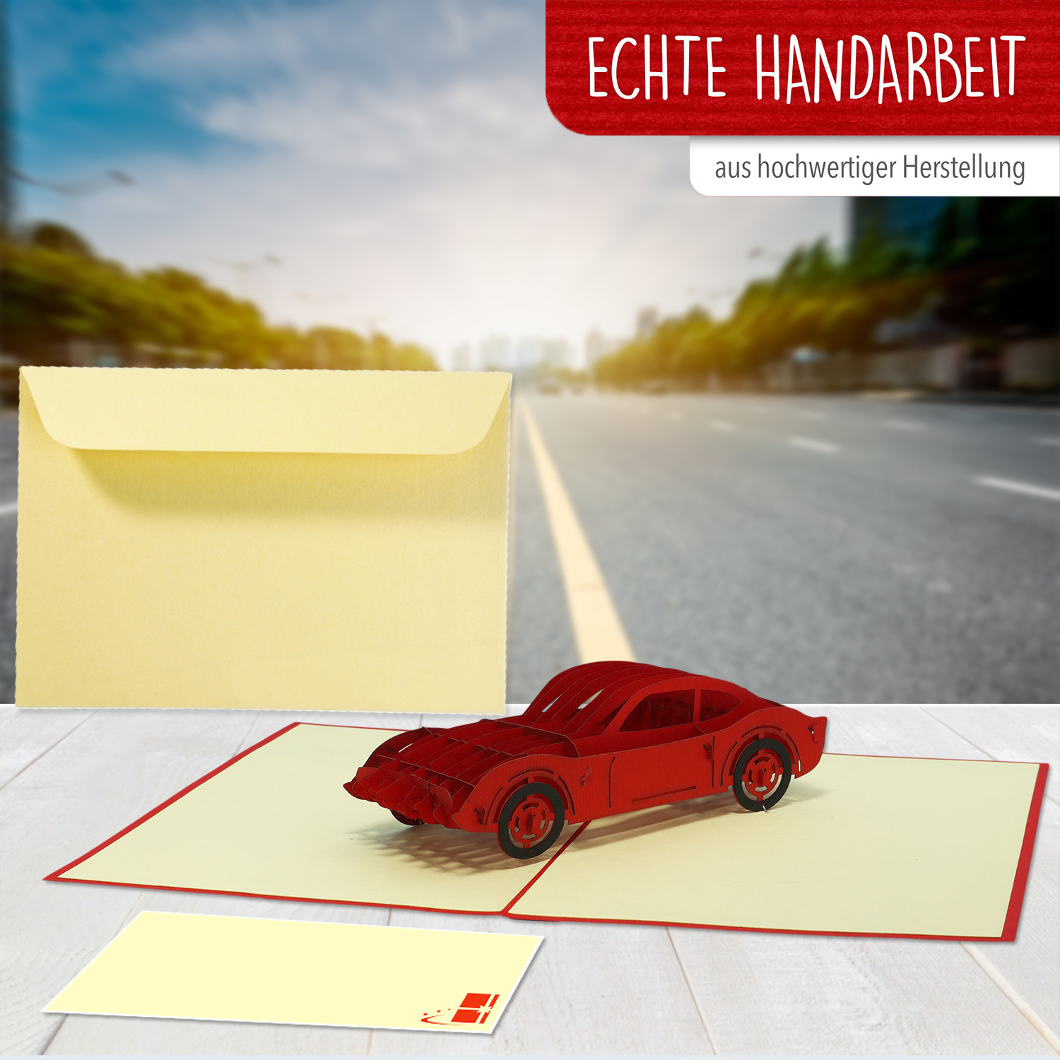 LINPOPUP Pop Up Card  Car, Car Birthday, 3D Pop Up  Card  Car, Greeting Card, Driving Licence, Voucher Car (Red), LIN17770, LINPopUp®, N396