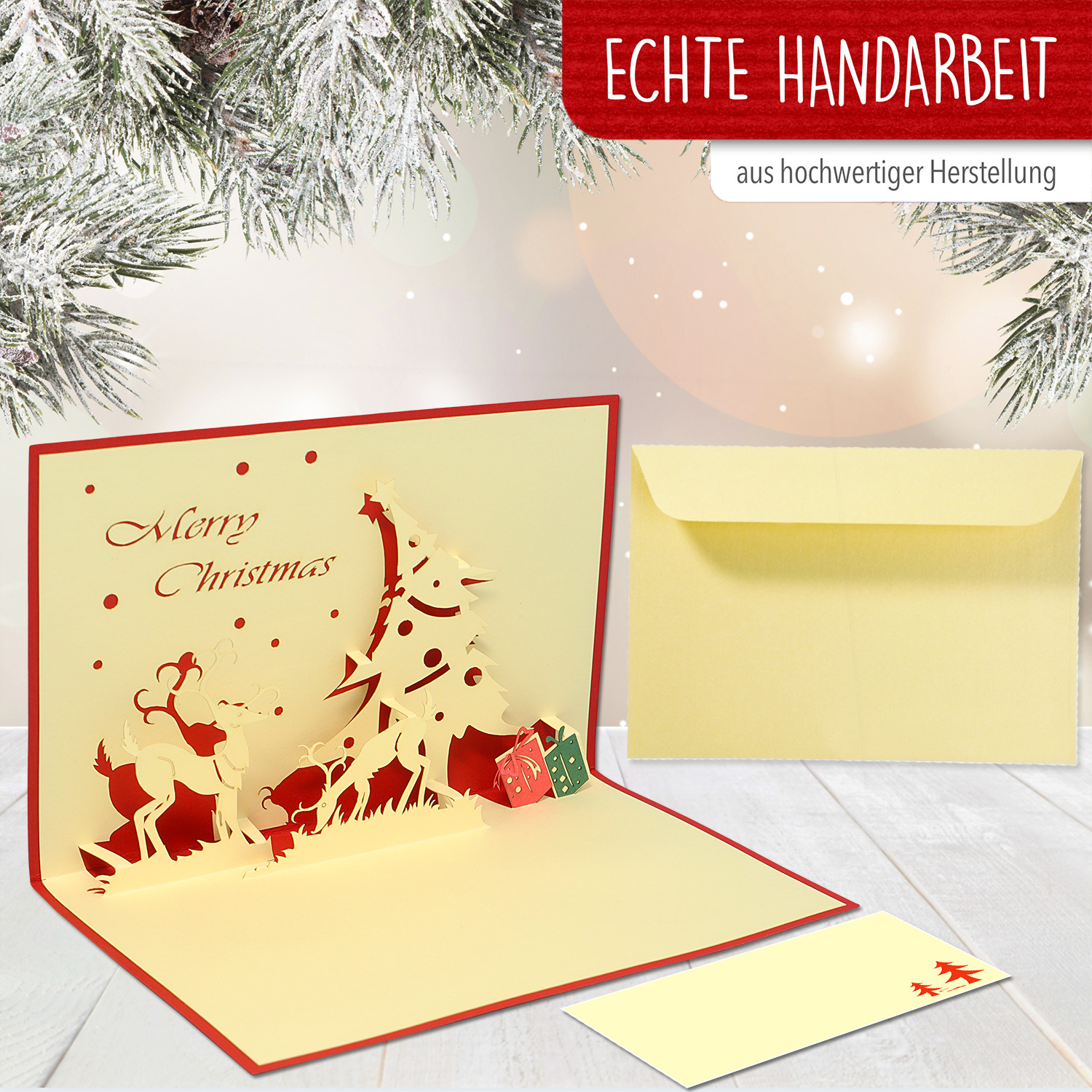 LINPOPUP Pop Up 3D Karte, Weihnachtskarte, Glückwunschkarte, Rentier, LIN17733, LINPopUp®, N408