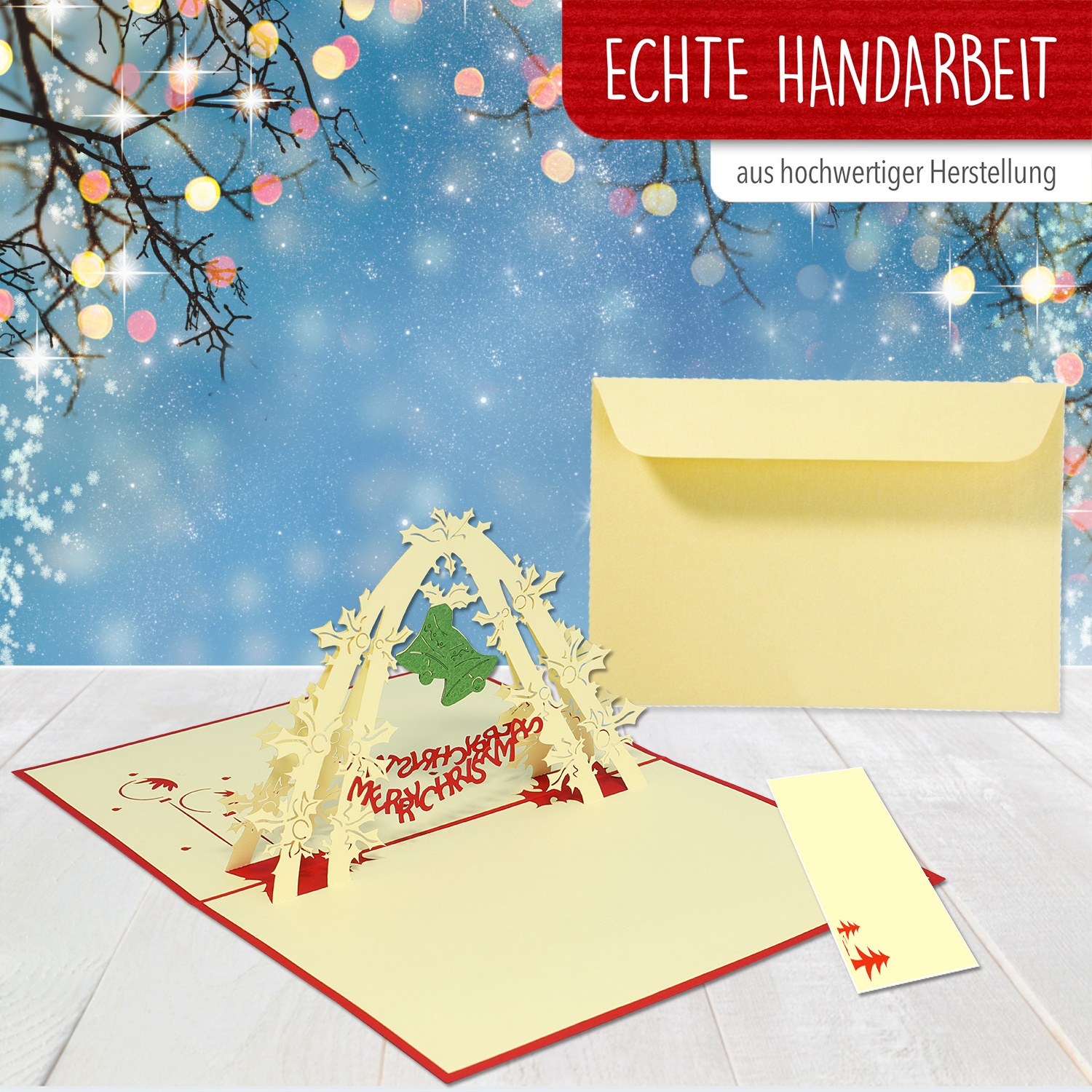 LINPOPUP Pop Up 3D Karte, Weihnachtskarte, Glückwunschkarte, Weihnachtsglocken, LIN17735, LINPopUp®, N409