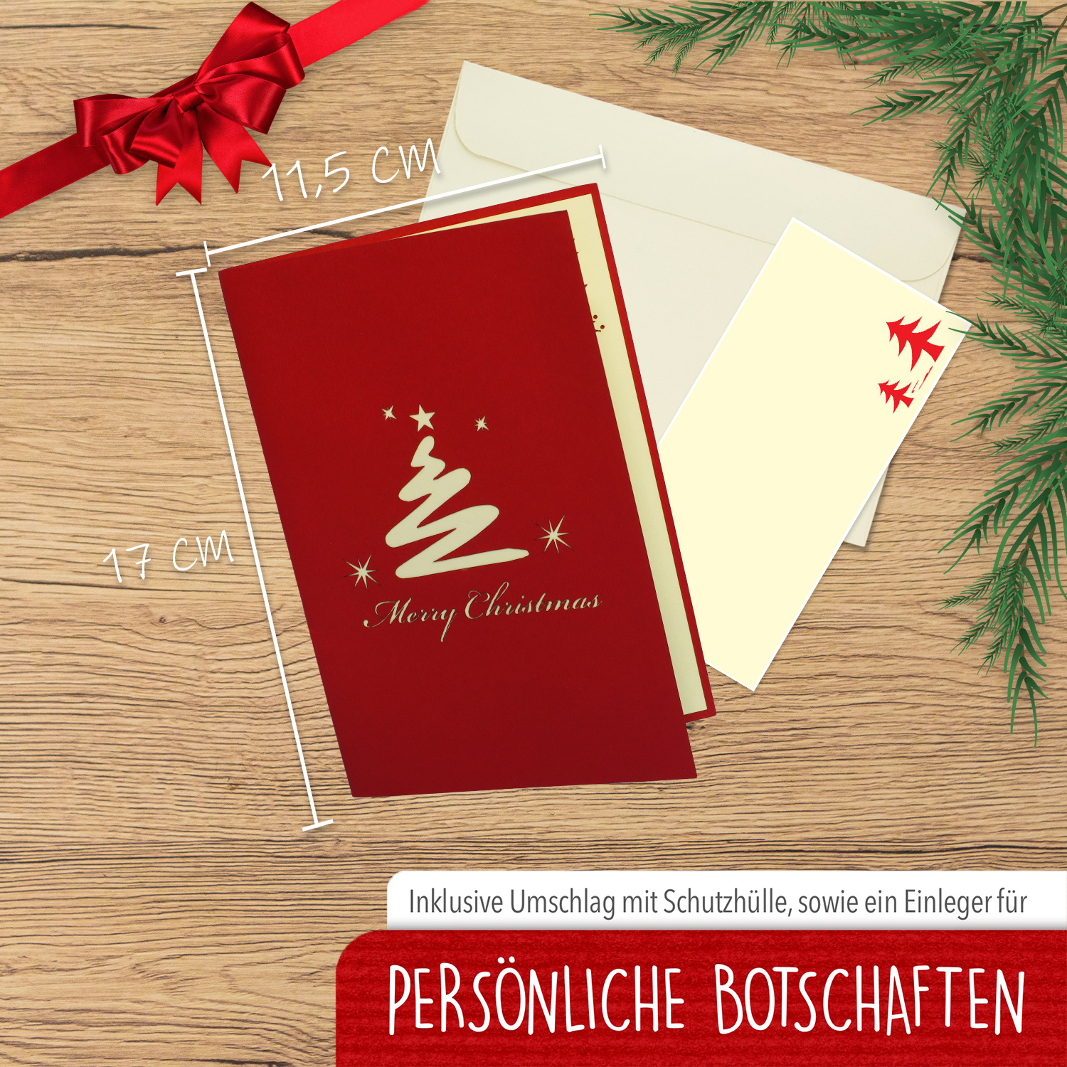 LINPOPUP Pop Up 3D Karte, Weihnachtskarte, Glückwunschkarte, Weihnachtsbaum, Tannenbaum, LIN17715, LINPopUp®, N412