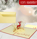 LINPOPUP Pop Up 3D Karte, Weihnachtskarte, Glückwunschkarte, Rentier im Wald, LIN17242, LINPopUp®, N418