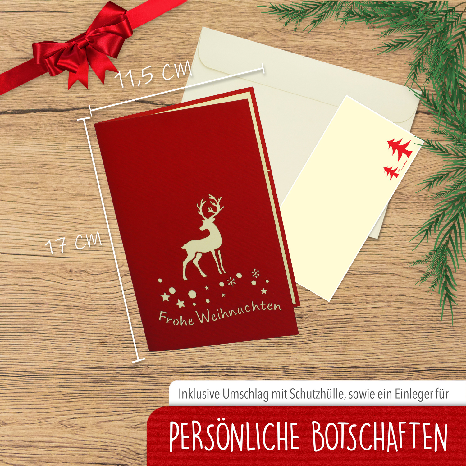 LINPOPUP Pop Up 3D Card, Christmas Card, Greeting Card, Reindeer in the Forest, LIN17242, LINPopUp®, N418