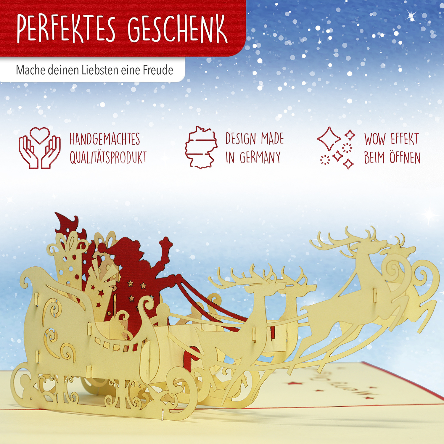 LINPOPUP Pop Up 3D Card, Christmas Card, Greeting Card, Father Christmas with sleigh (EN), LIN17083, LINPopUp®, N419