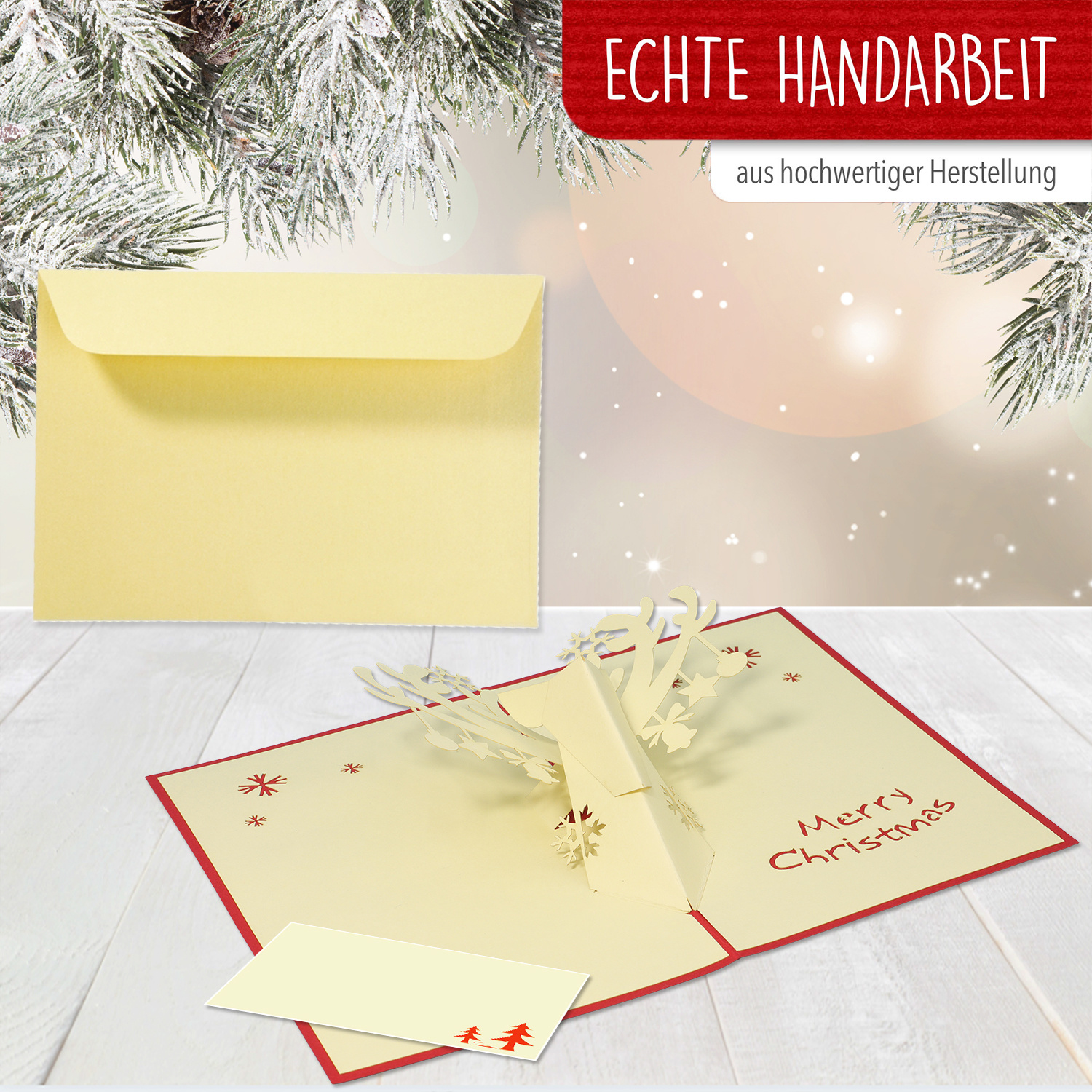 LINPOPUP Pop Up 3D Karte, Weihnachtskarte, Glückwunschkarte, Geschmücktes Rentier, LIN17174, LINPopUp®, N430