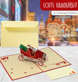 LINPOPUP Pop Up 3D Karten, Weihnachtskarten,  Weihnachtsmann im Auto, LIN17662, LINPopUp®, N457