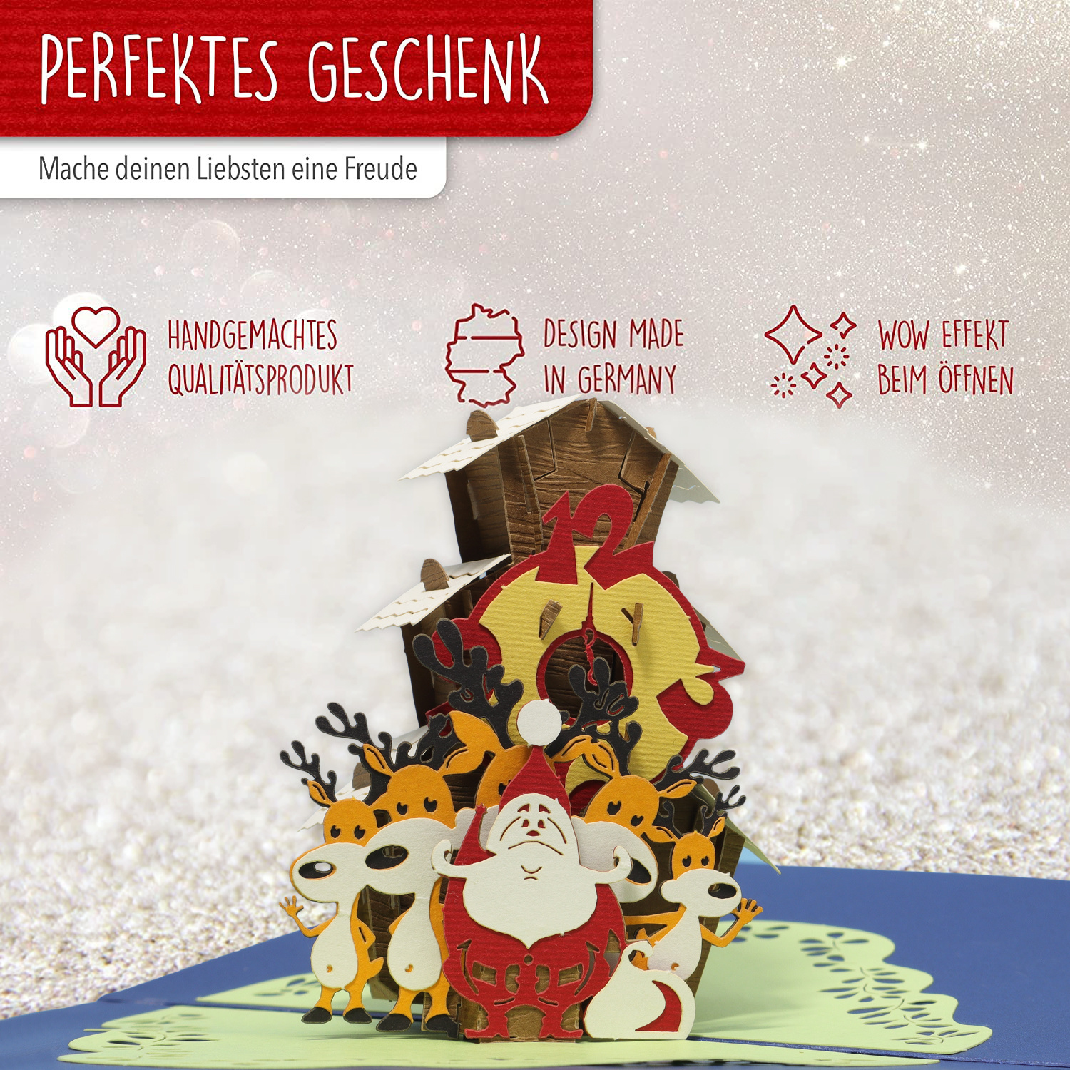 LINPOPUP Pop Up 3D Karte Deluxe, Weihnachtskarte, Glückwunschkarte, Weihnachtsuhr, LIN17396, LINPopUp®, N703