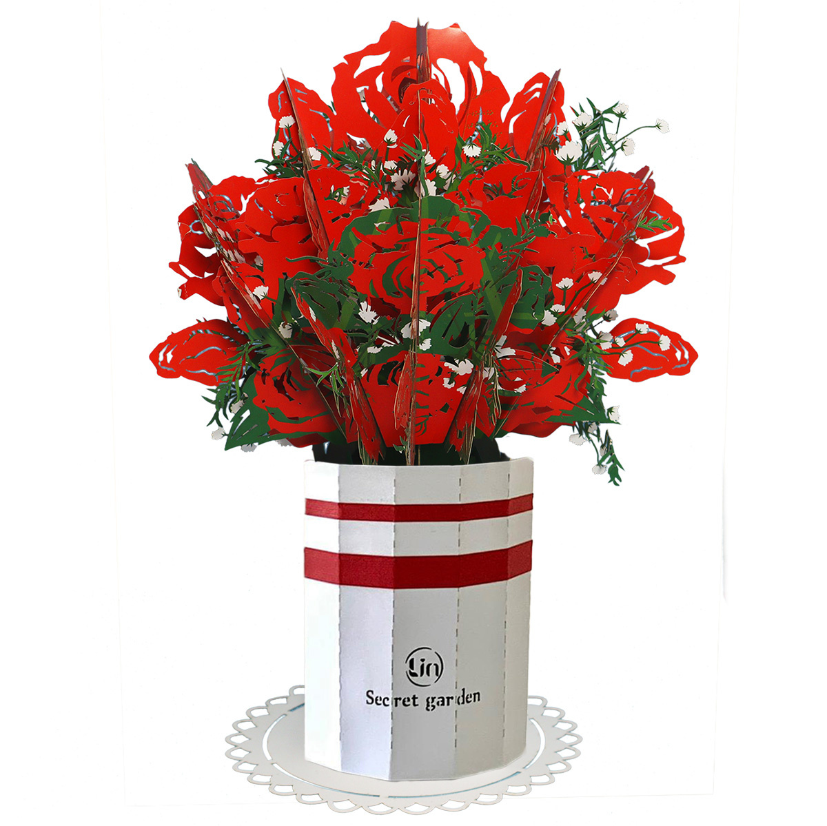 LINPOPUP LIN pop up flowers bouquet, handmade paper flowers incl. vase & saucer, as a gift for birthday, mother's day, get well, thank you, paper bouquet -rose bouquet, LIN17900, LINPopUp®, N800