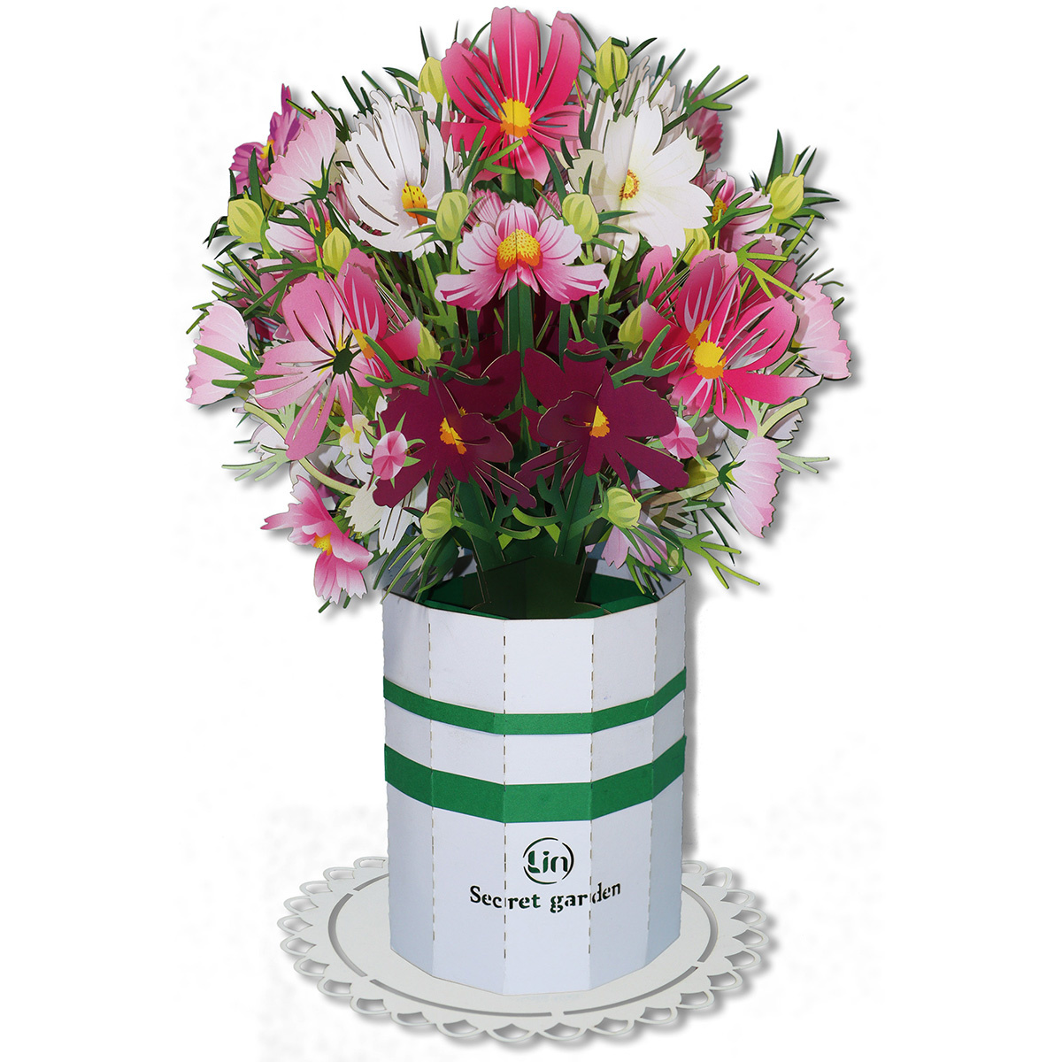 LINPOPUP LIN pop up bouquet, handmade flowers incl. vase & saucer, as a gift for birthday, mother's day, anniversary, get well soon, thank you, paper flower bouquet, flowers basket, LIN17905, LINPopUp®, N803