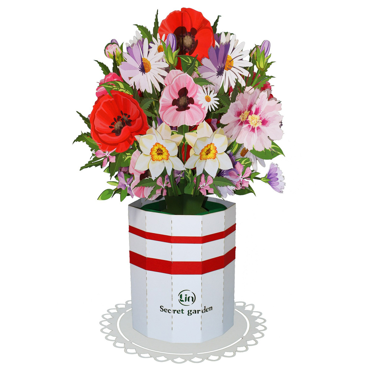 LINPOPUP Pop-Up Blumenstrauß, Handgemachter Blumen aus Papier inkl. Vase u. Unterteller, als Geschenk zum Geburtstag, Muttertag, Jubiläum, Gute Besserung, Danke, Papierblumenstrauß, LIN17907, LINPopUp®, N802