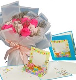 LINPOPUP FlowerBag Deluxe, Handgemachter Blumenstrauß, inkl. LIN Pop Up Karte als Geschenk zum Geburtstag, Muttertag, Jubiläum, Gute Besserung, Danke, Glückwunsch, Rosa Pink Rosenblüten, LIN17759, LINPopUp®,